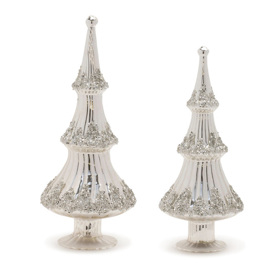 Silver Beaded Glass Holiday Tree (Set of 2)