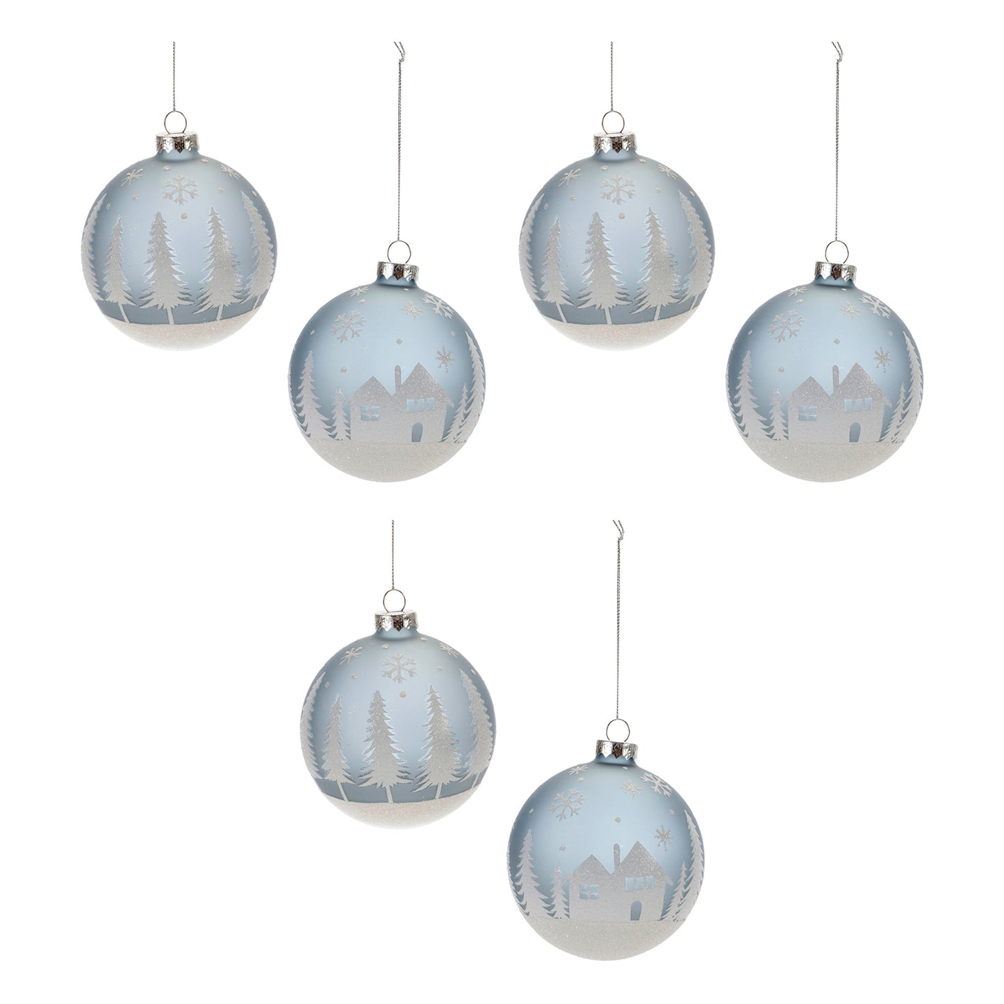 Frosted Forest and Village Ball Ornament (Set of 6)
