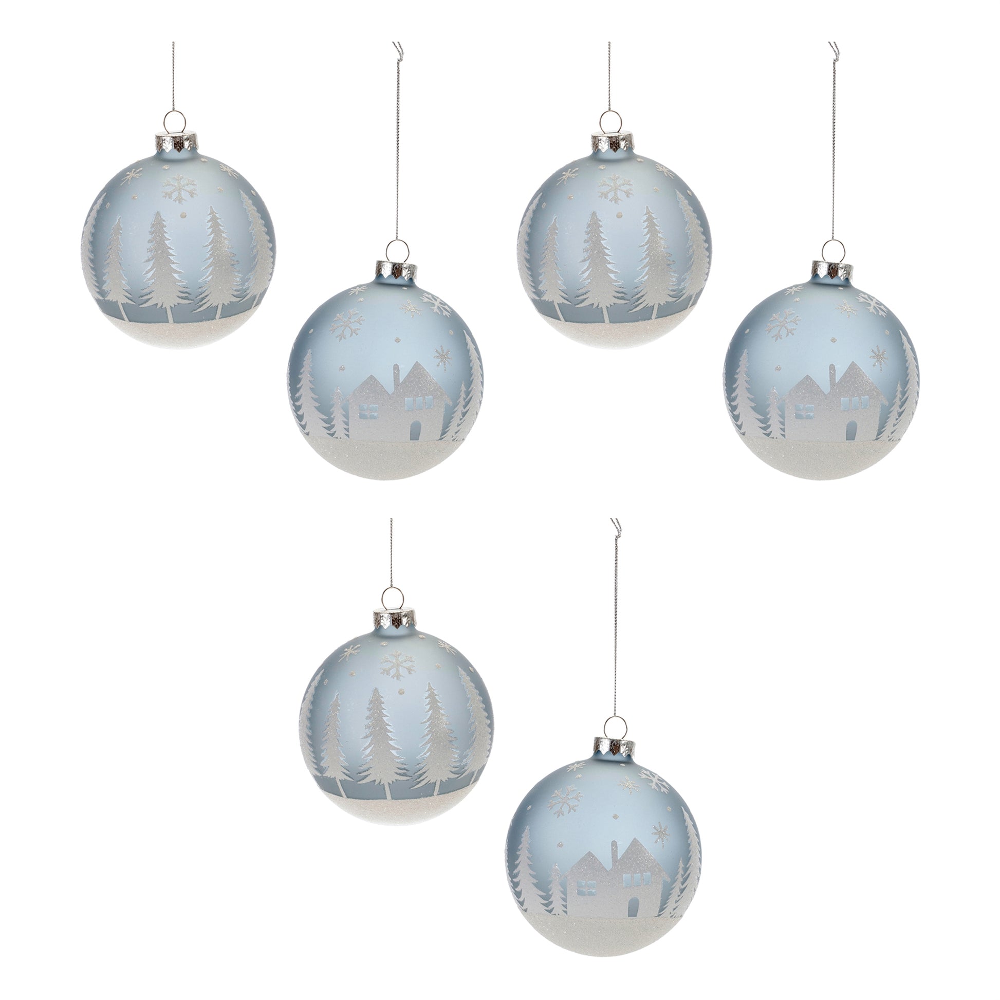 Frosted Forest and Village Ball Ornament (Set of 6)