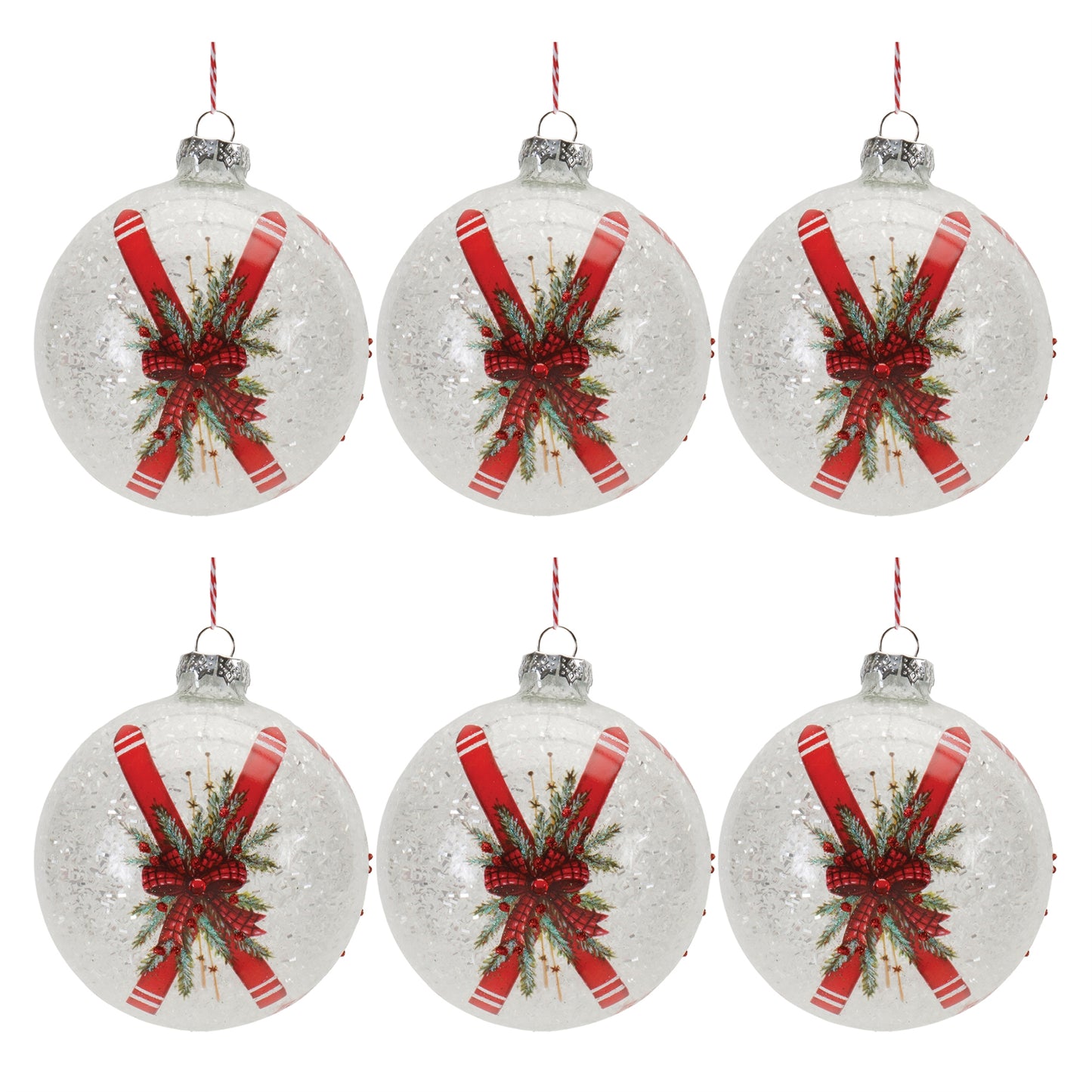 Frosted Glass Ski Ball Ornament (Set of 6)