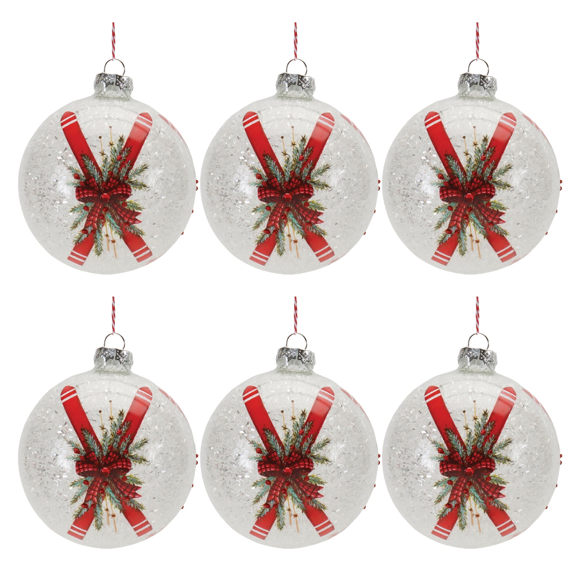 Frosted Glass Ski Ball Ornament (Set of 6)