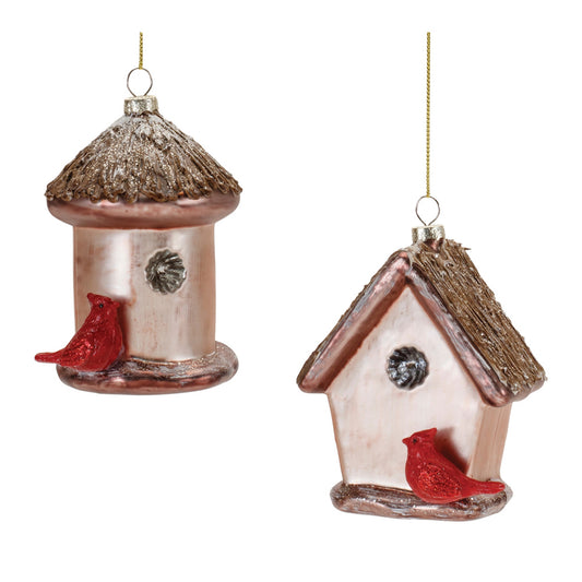 Birdhouse Ornament (Set of 6) 5"H Glass