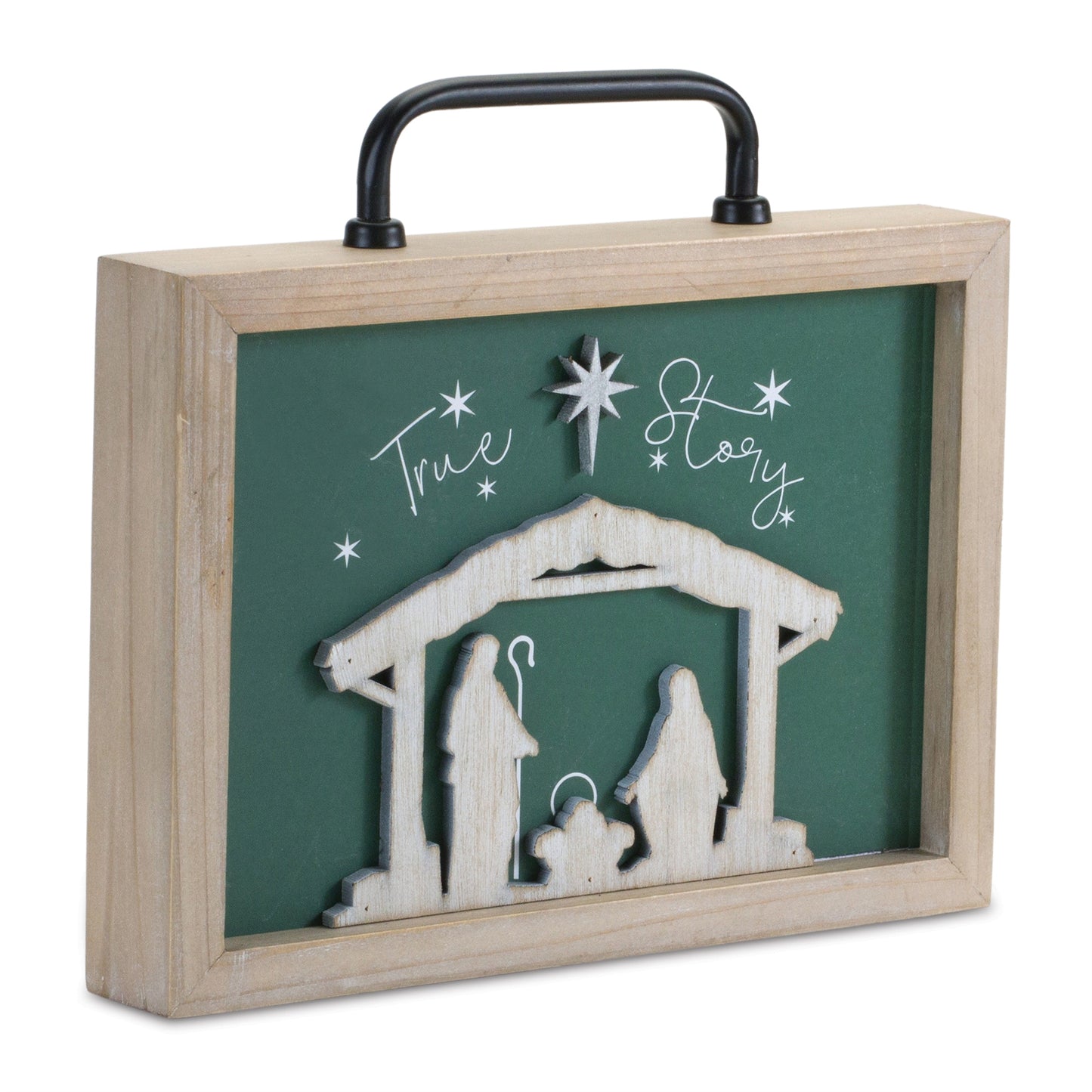 Wood "True Story" Nativity Plaque with Handle 9.5"L