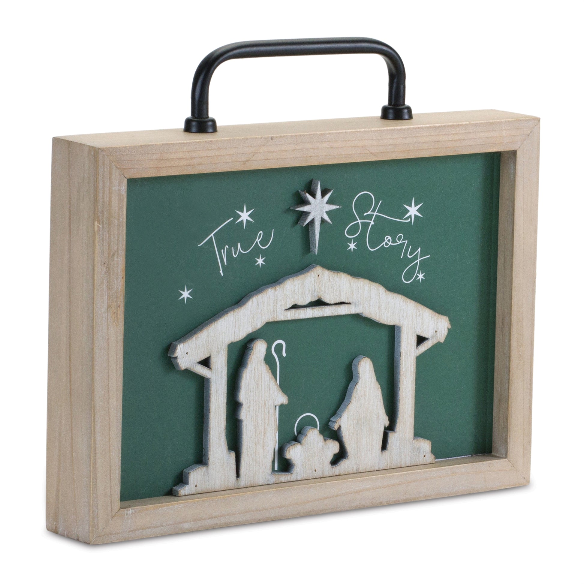 Wood "True Story" Nativity Plaque with Handle 9.5"L
