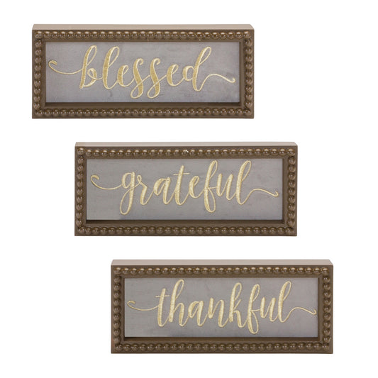 Blessed/Grateful/Thankful Sign (Set of 3) 9.5"L x 4"H MDF/Wood