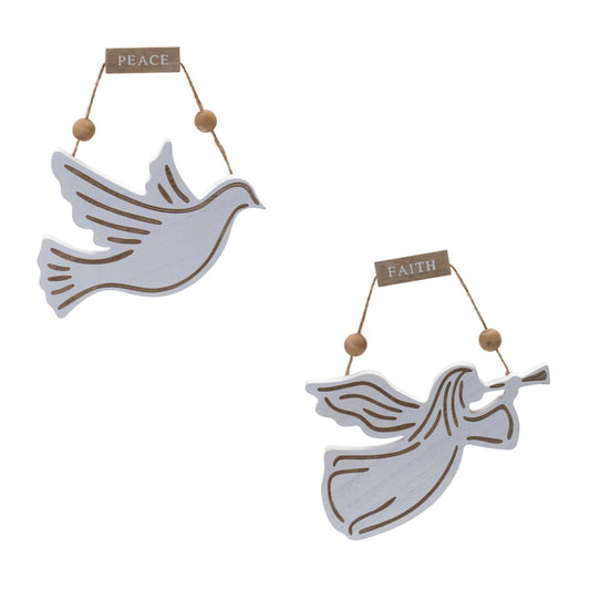 Dove and Angel Ornament (Set of 6) 6.5"H MDF/Jute