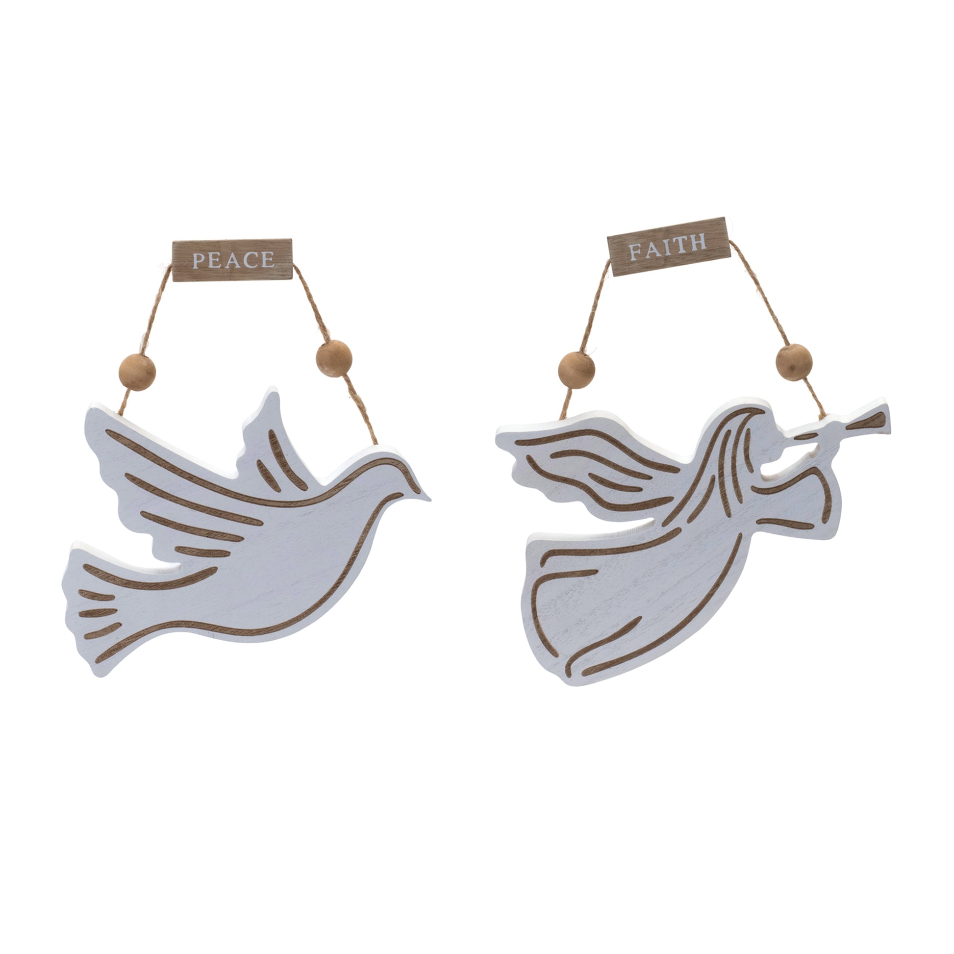 Wood Dove and Angel Sentiment Ornament (Set of 6)