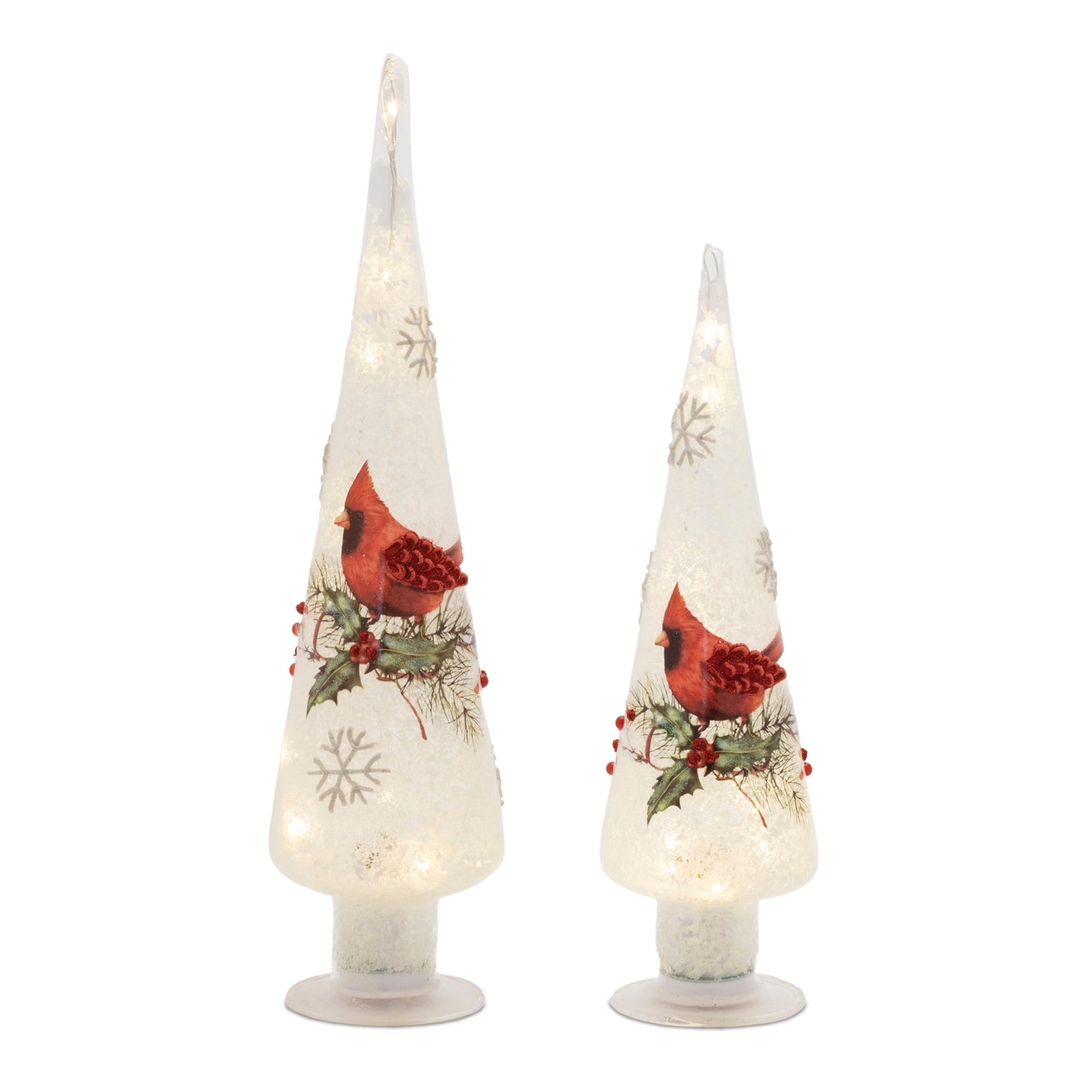 Tree w/Cardinal (Set of 2) 12"H, 15"H Glass 2 AA Batteries Not Included