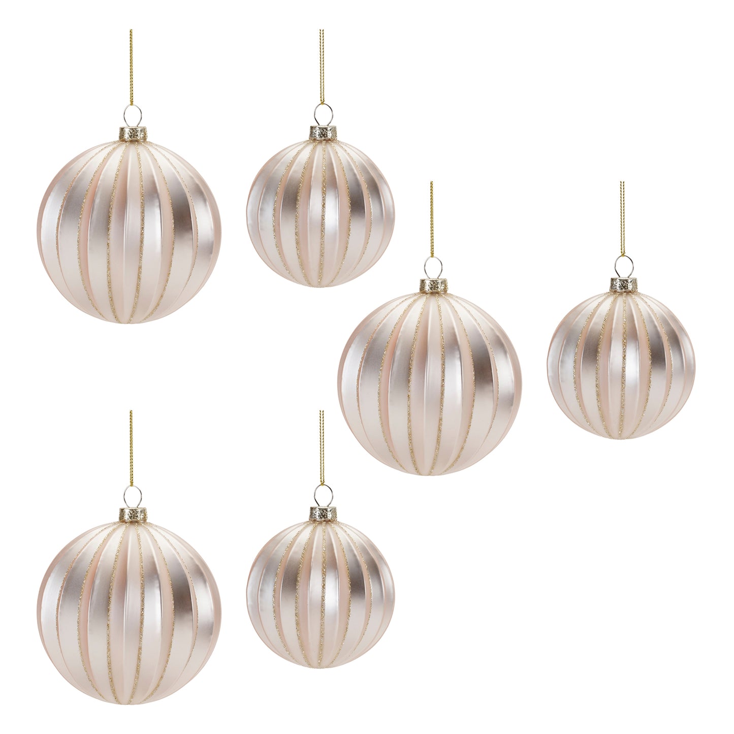 Metallic Ribbed Glass Ball Ornament (Set of 6)
