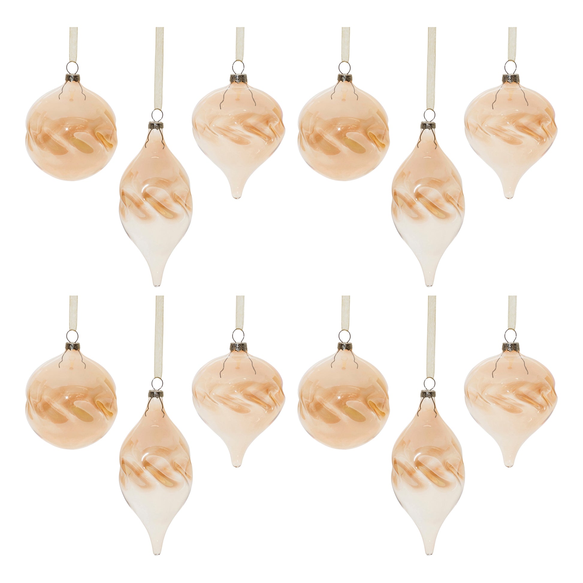 Amber Ombre Wavy Glass Ornament (Set of 12)