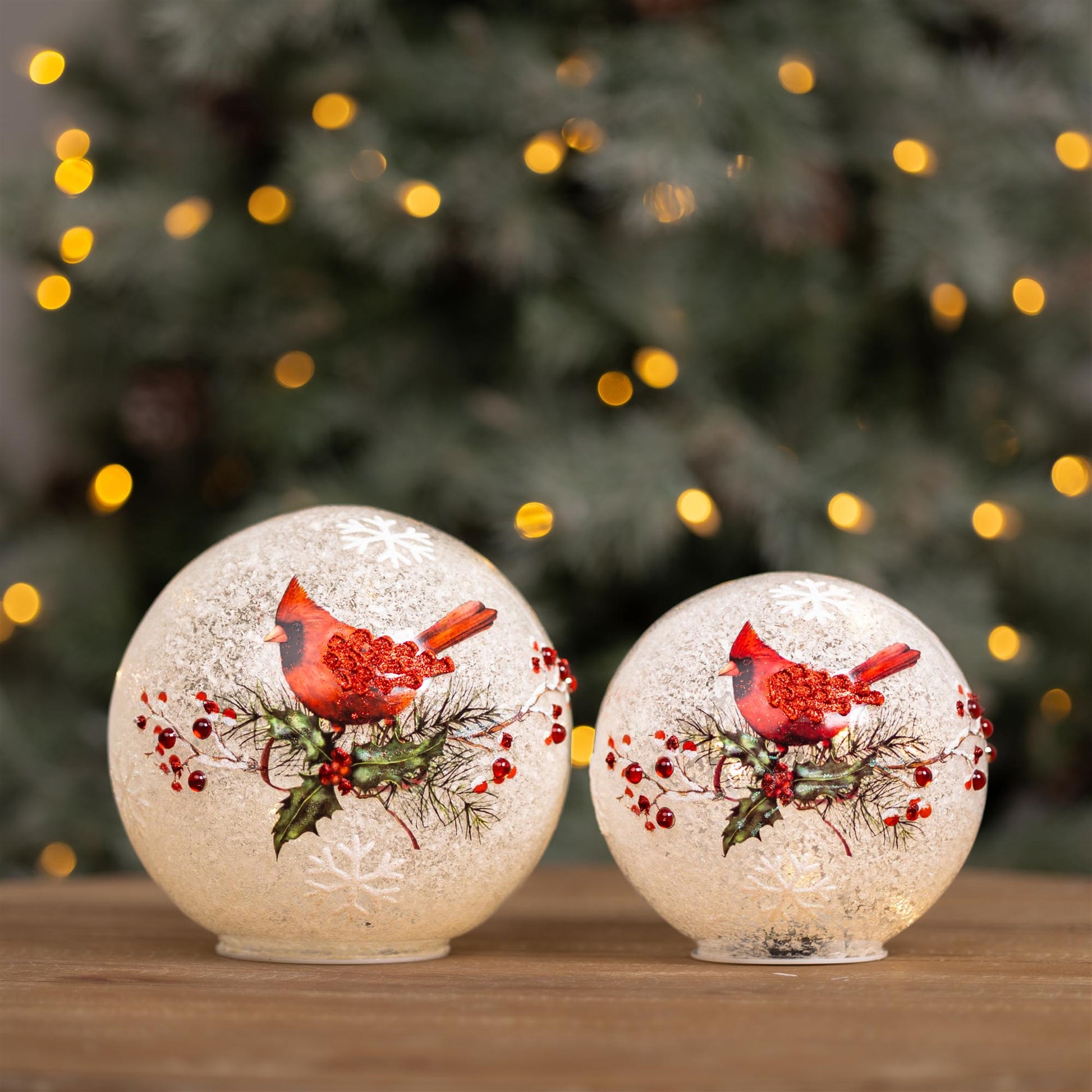 LED Frosted Cardinal Berry Globe (Set of 2)