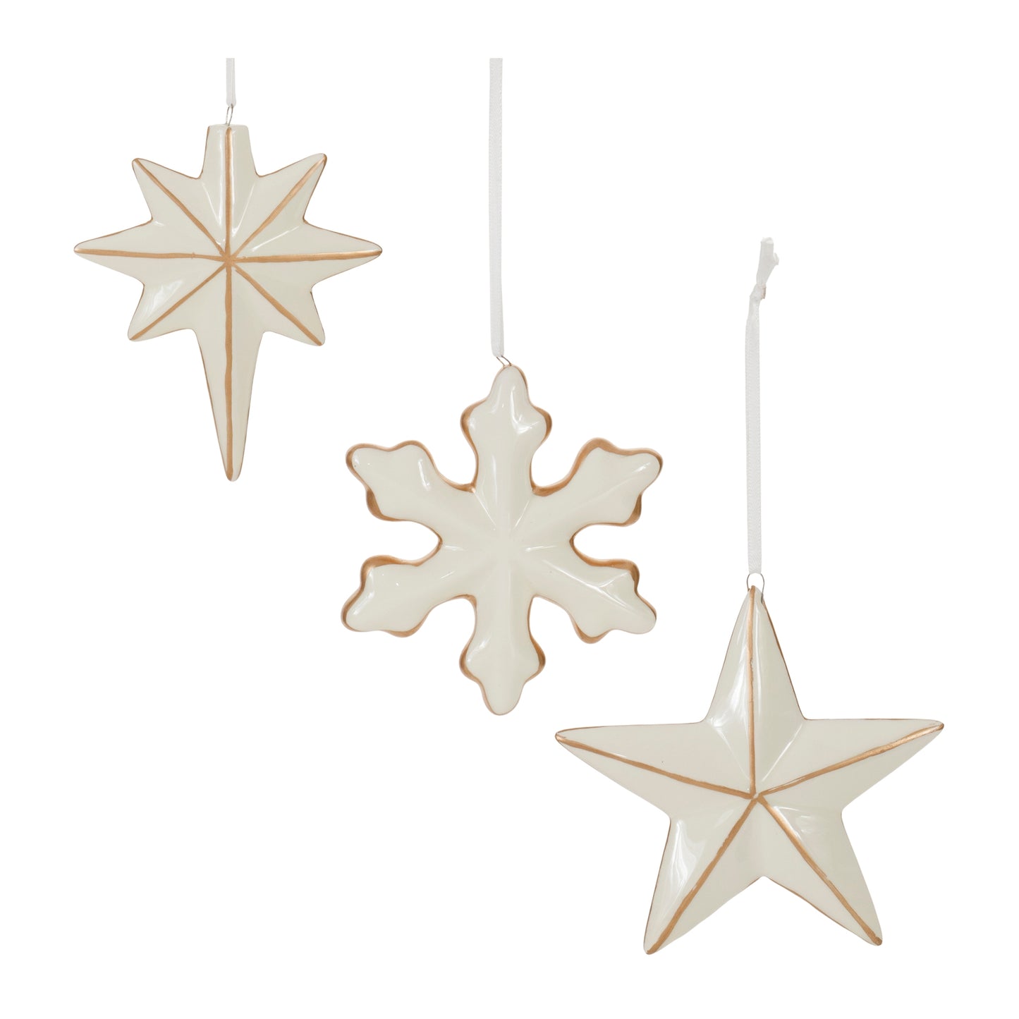 Star and Snowflake Ornament (Set of 6) 4"H Ceramic