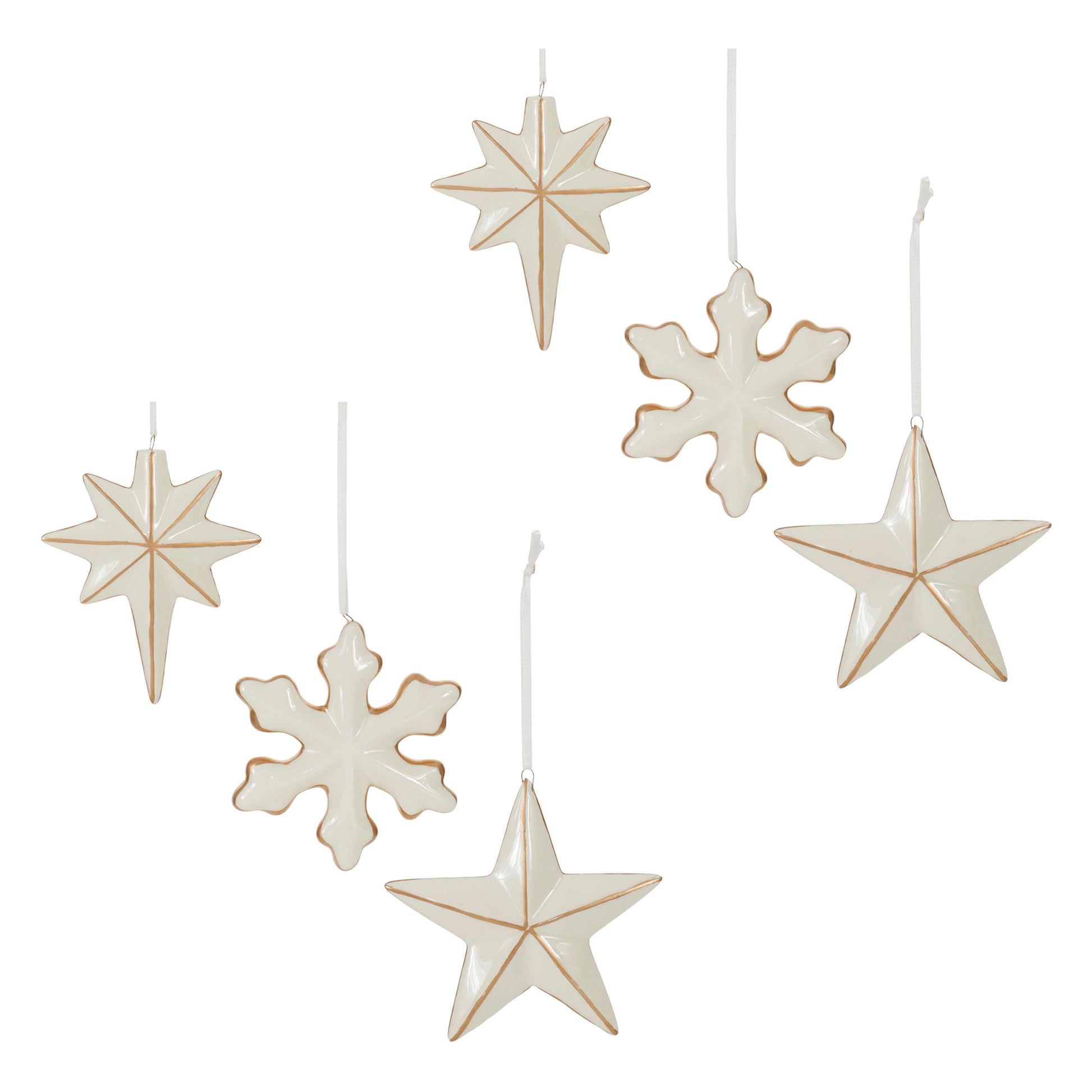 Ceramic Star and Snowflake Ornament (Set of 6)