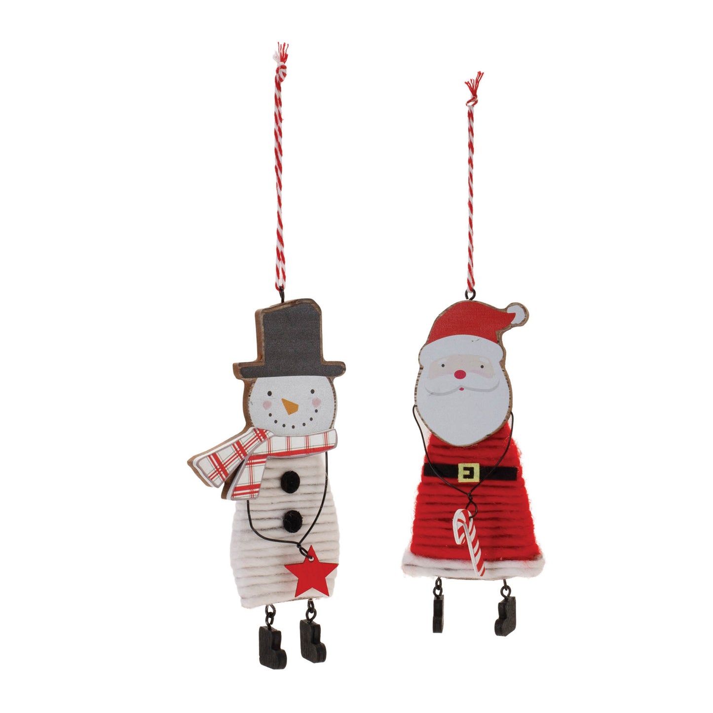 Wood and Felt Snowman Santa Ornament (Set of 12)