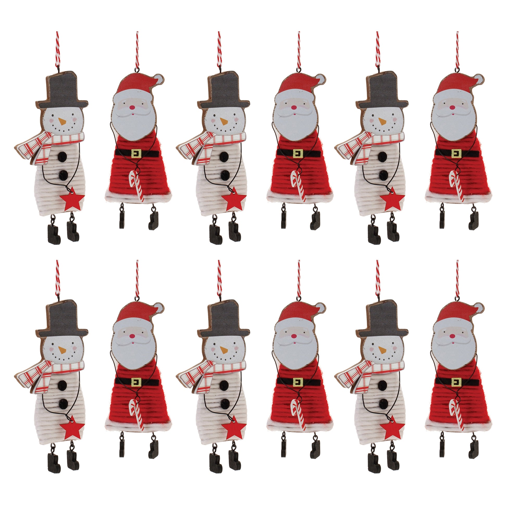 Wood and Felt Snowman Santa Ornament (Set of 12)