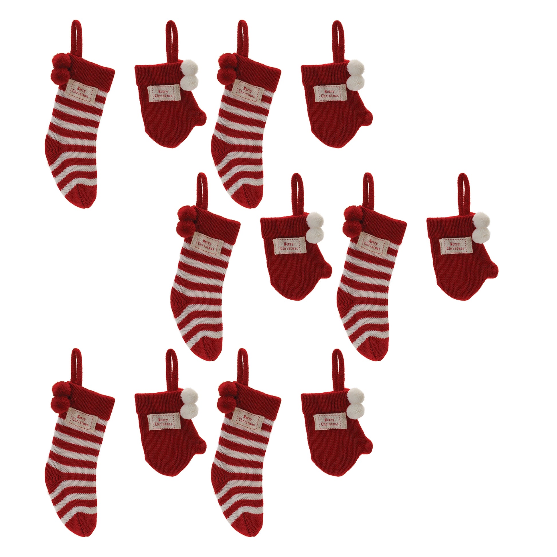 Knit Stocking and Mitten Sentiment Ornament (Set of 12)