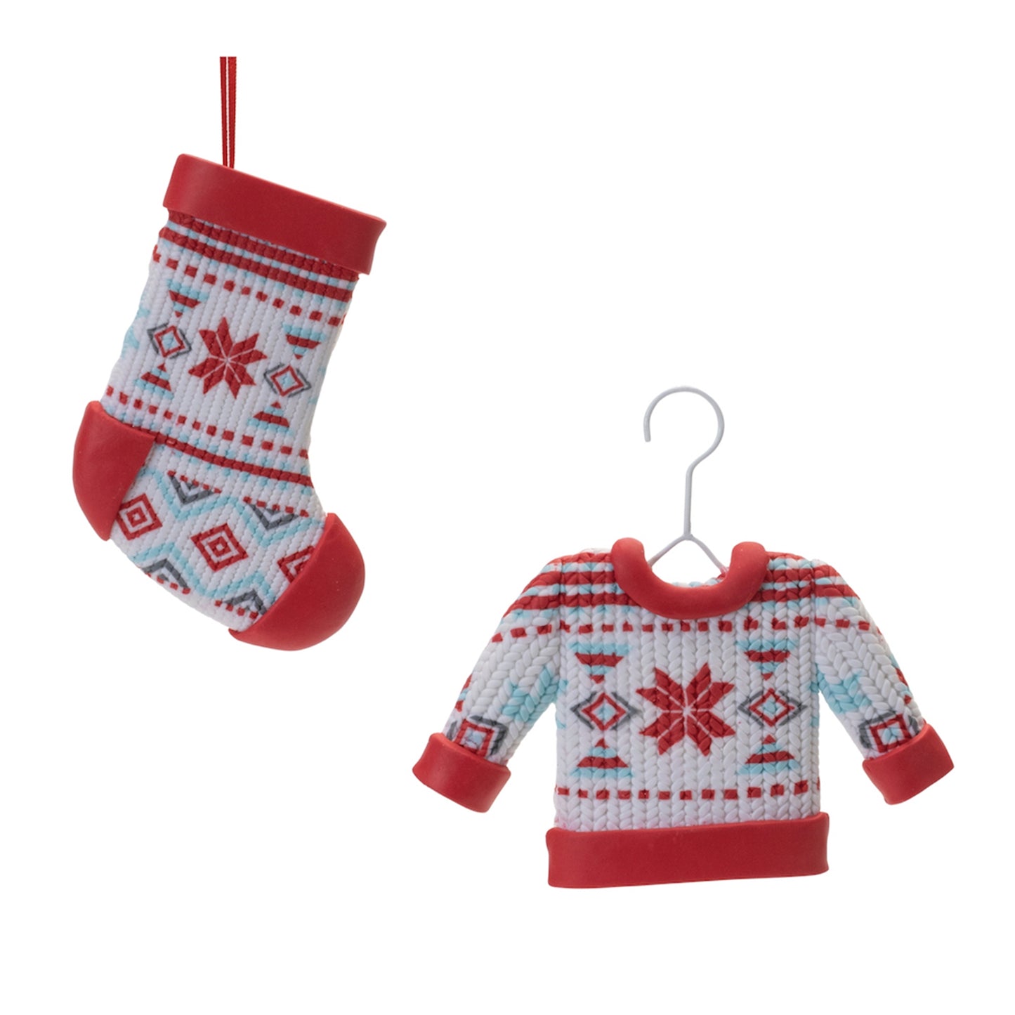 Stocking and Sweater Ornament (Set of 12) 4.75"H, 5"H Plastic