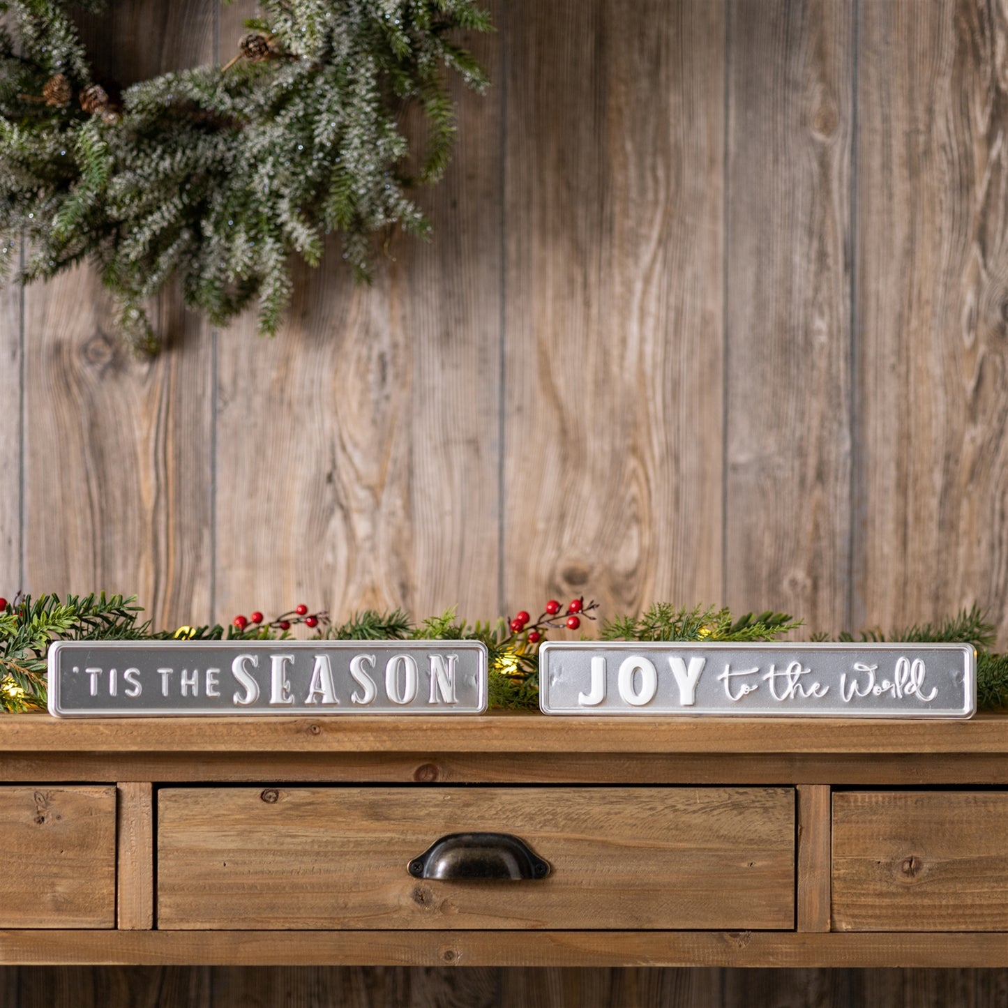 Metal Holiday Sentiment Sign (Set of 2)