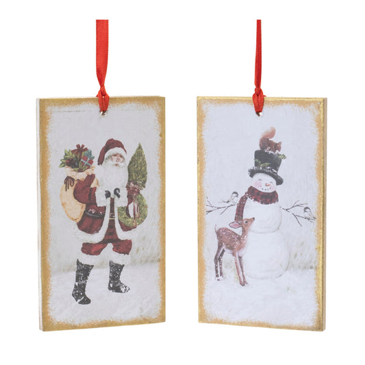 Snowman and Santa Tag Ornament (Set of 24) 4.75"H MDF/Paper