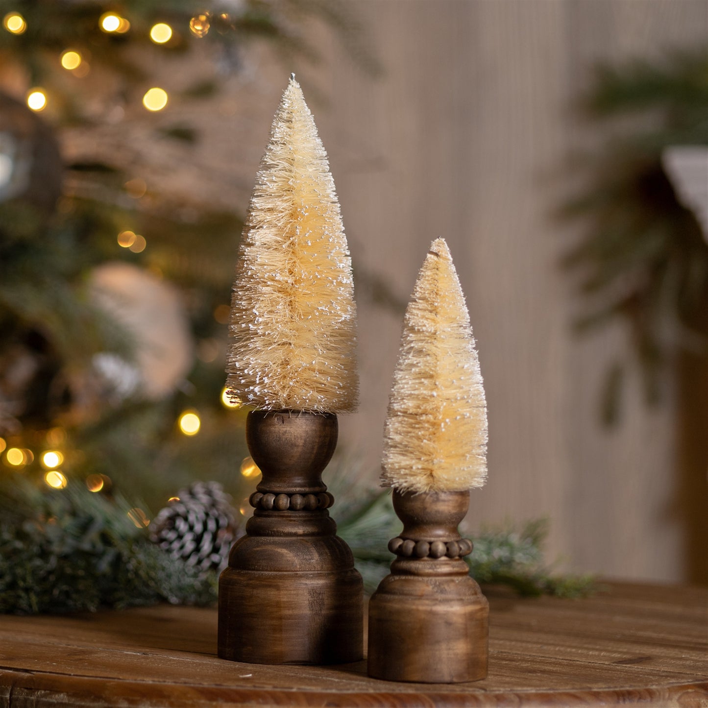 Mini Bottle Brush Tree on Pedestal (Set of 2)