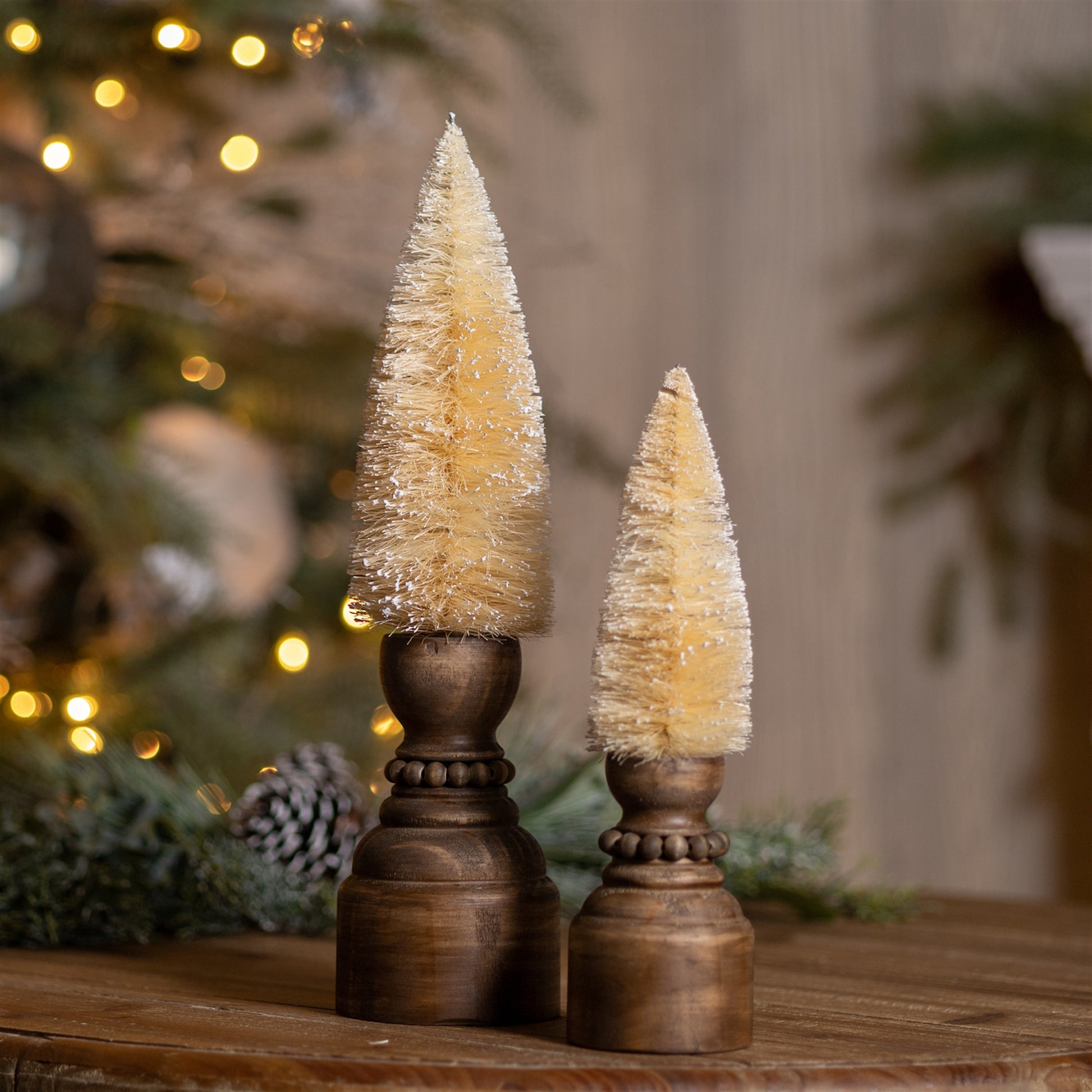 Mini Bottle Brush Tree on Pedestal (Set of 2)