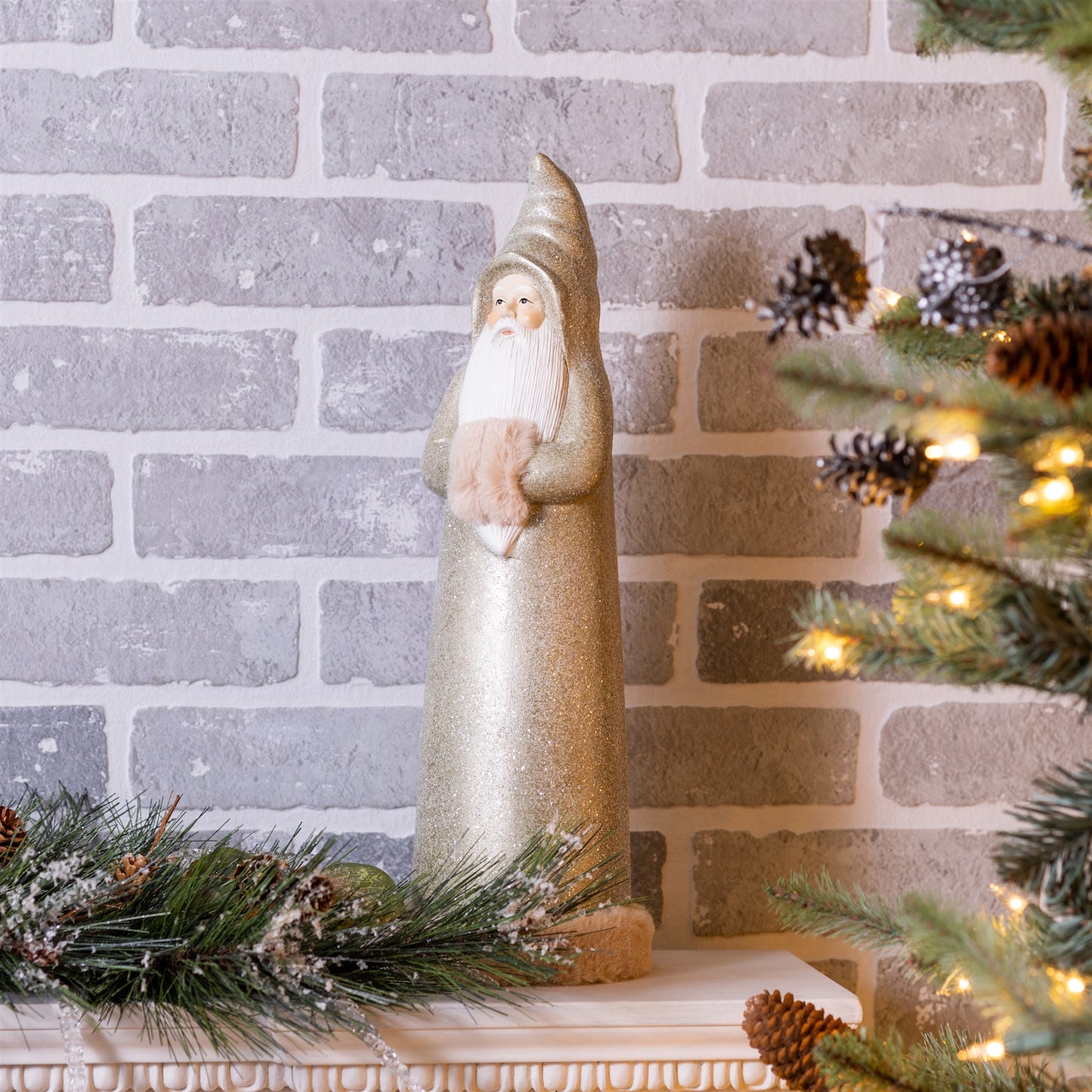 Glittered Sage Santa Statue (Set of 2)