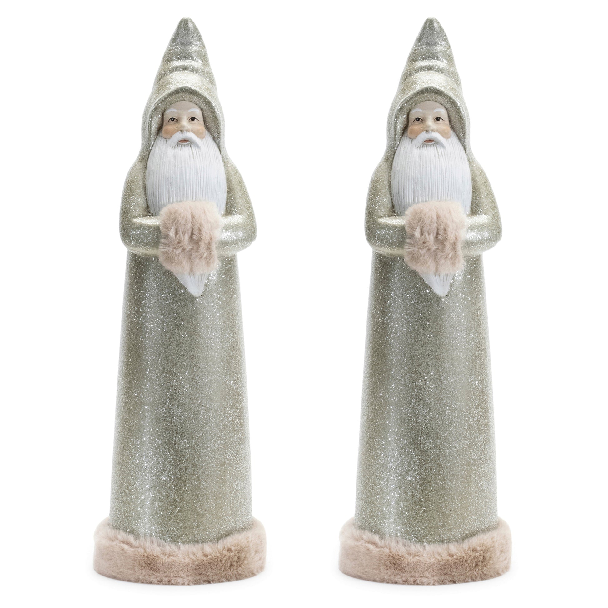Glittered Sage Santa Statue (Set of 2)