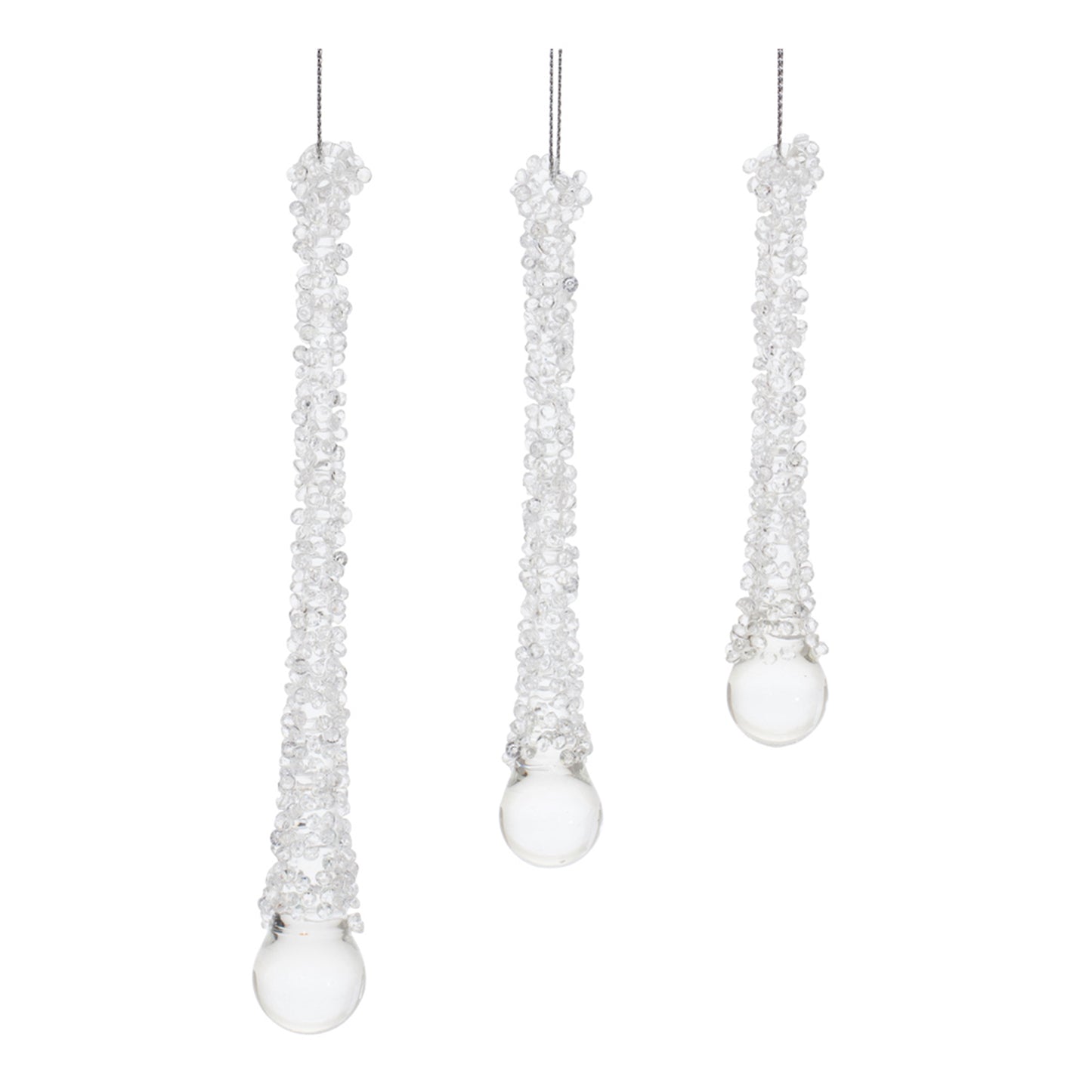 Icicle Drop (Set of 12) 4.25"H, 5"H, 6.25"H Glass