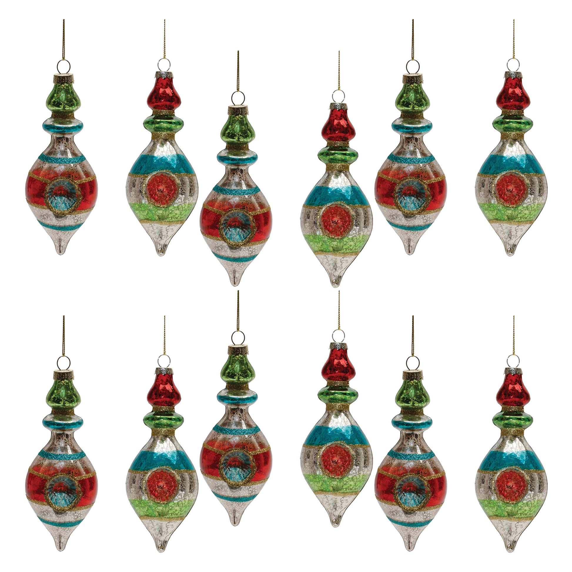 Multicolor Mercury Glass Reflector Drop Ornament (Set of 12)