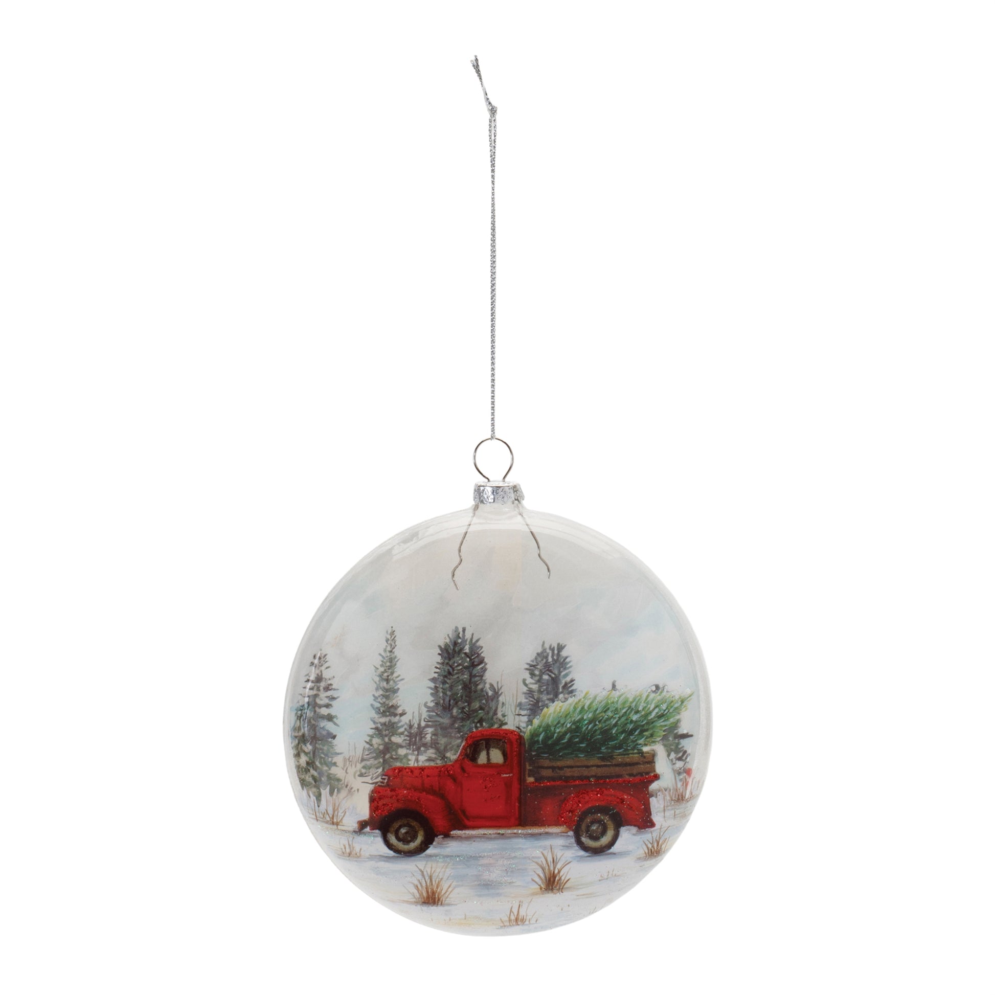 Glittered Glass Pickup Truck Ball Ornament (Set of 6)