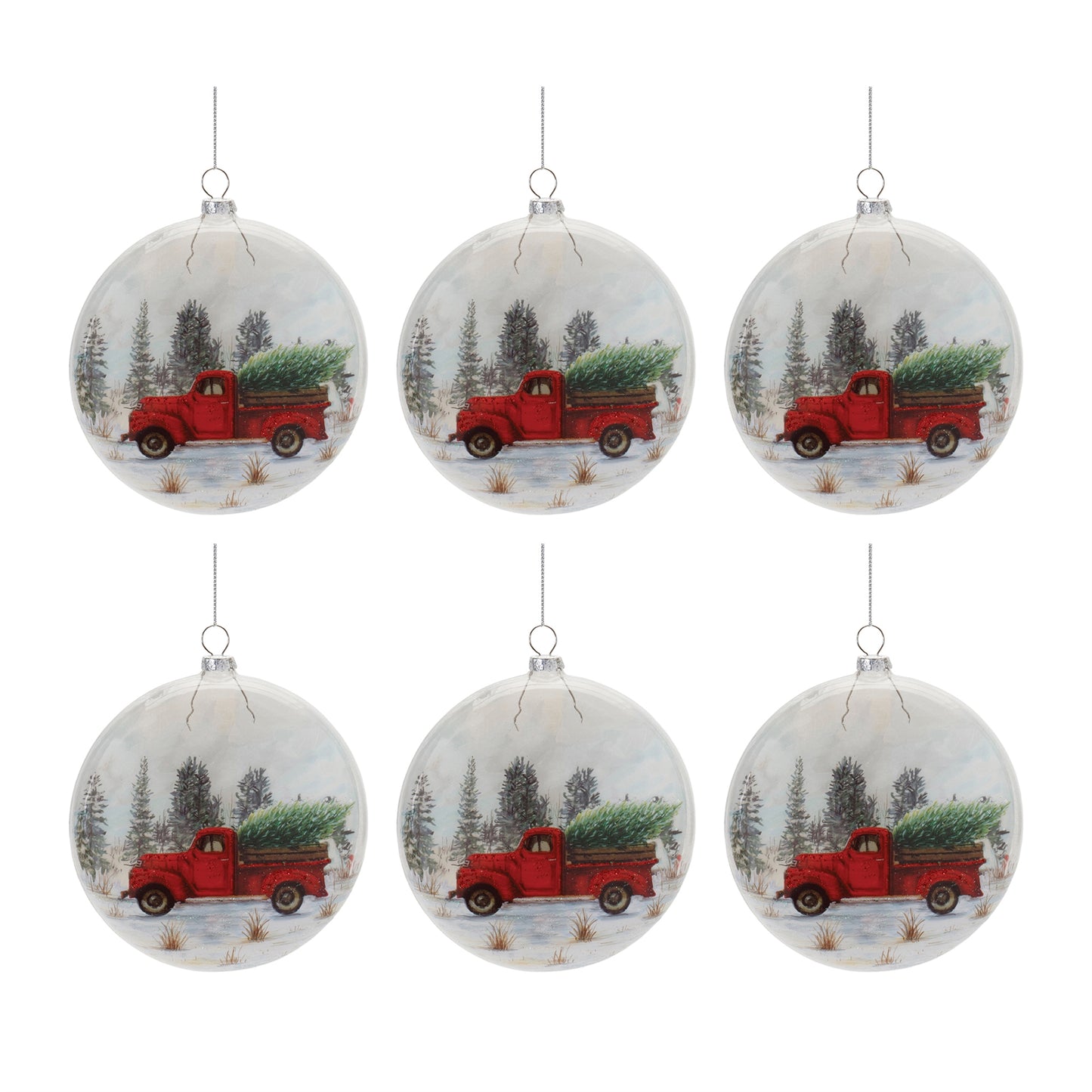 Glittered Glass Pickup Truck Ball Ornament (Set of 6)