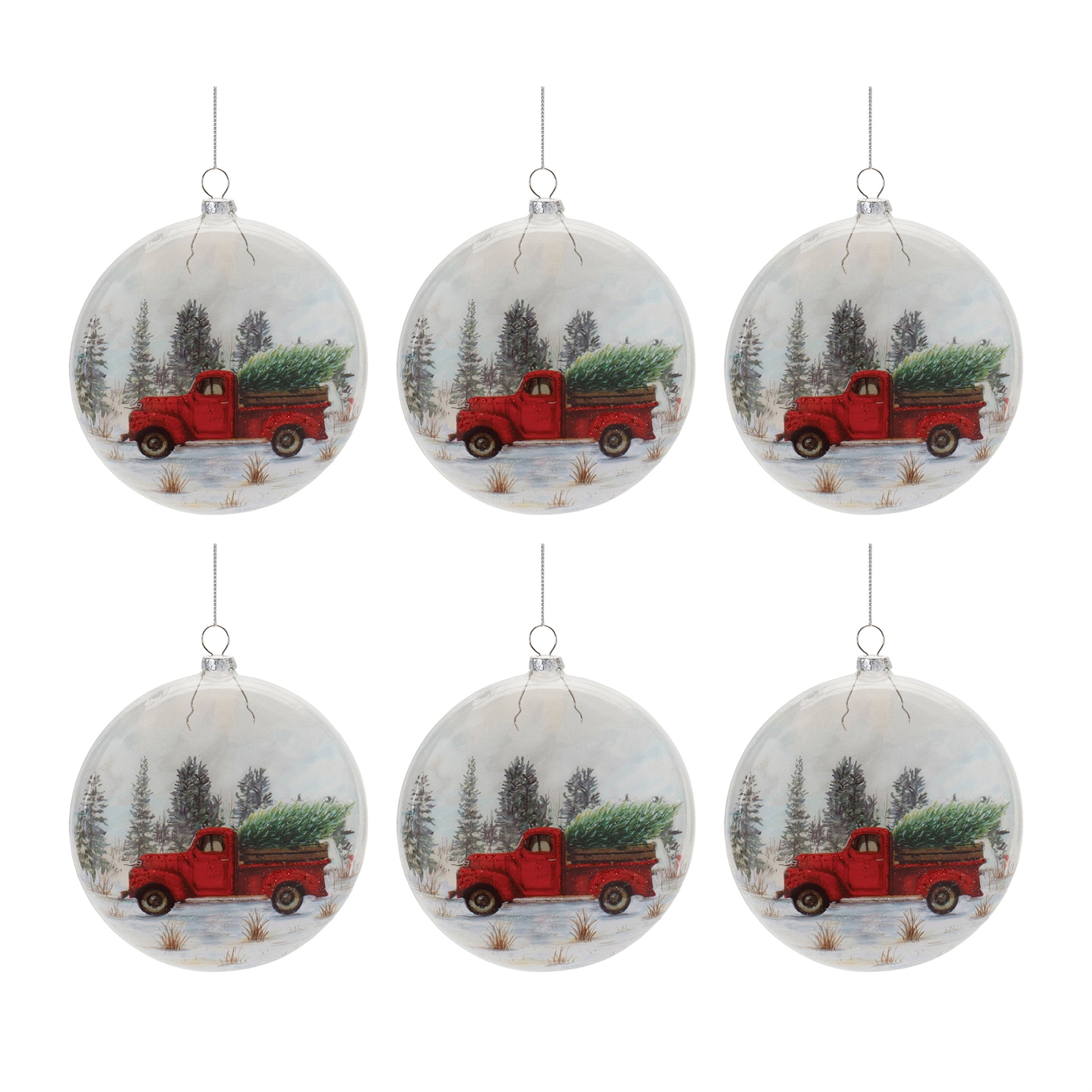 Glittered Glass Pickup Truck Ball Ornament (Set of 6)