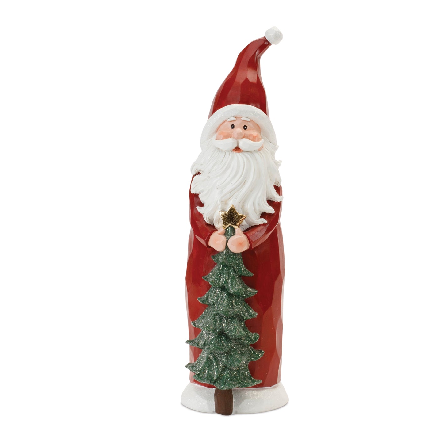 Carved Santa with Glittered Pine (Set of 2)
