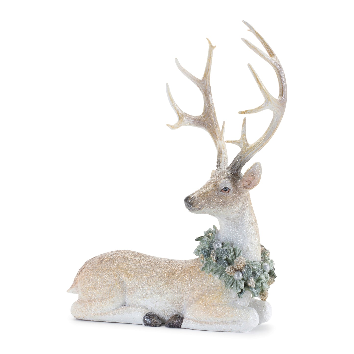 Glittered Deer with Holly Wreath (Set of 2)