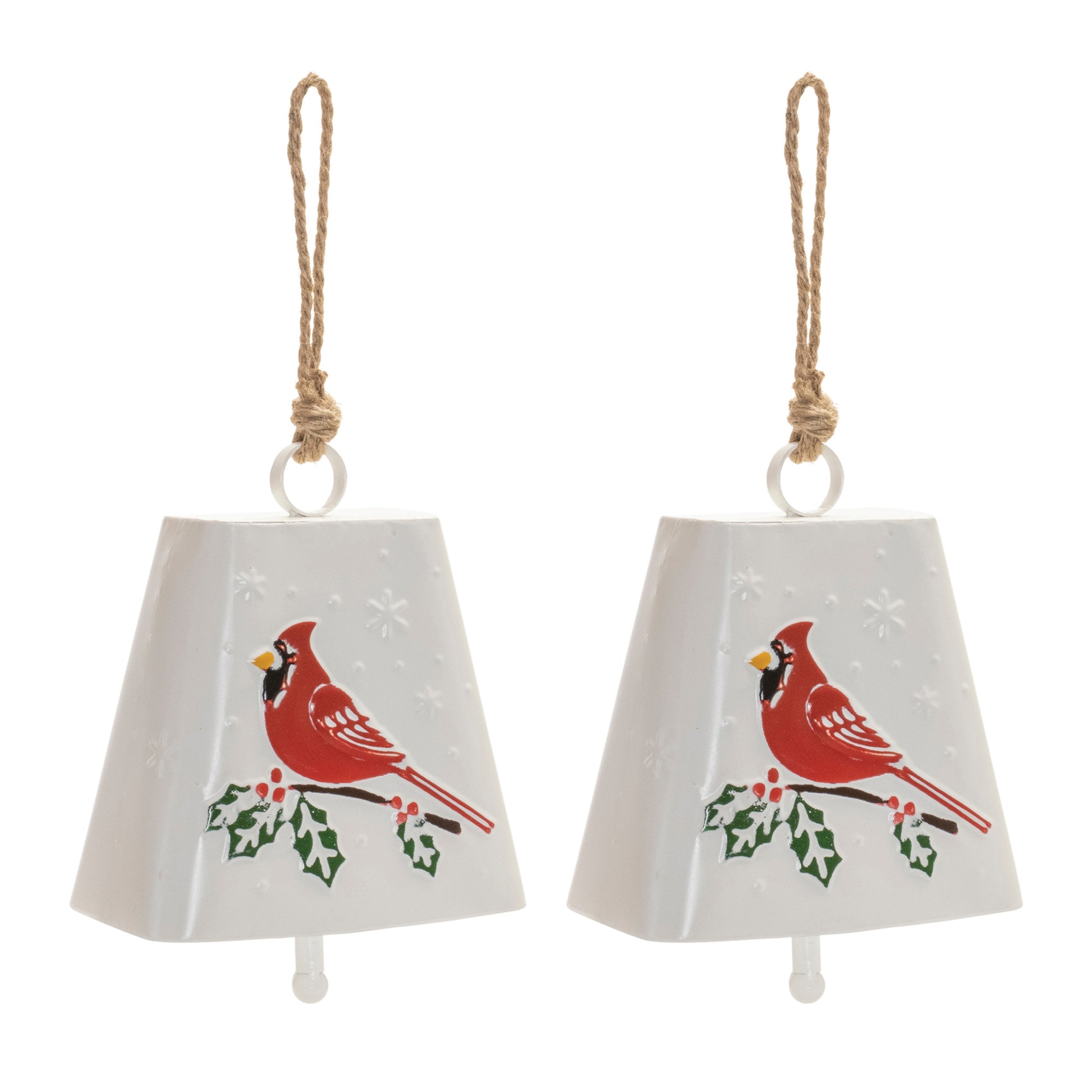 Metal Cardinal Bird Bell Ornament (Set of 2)