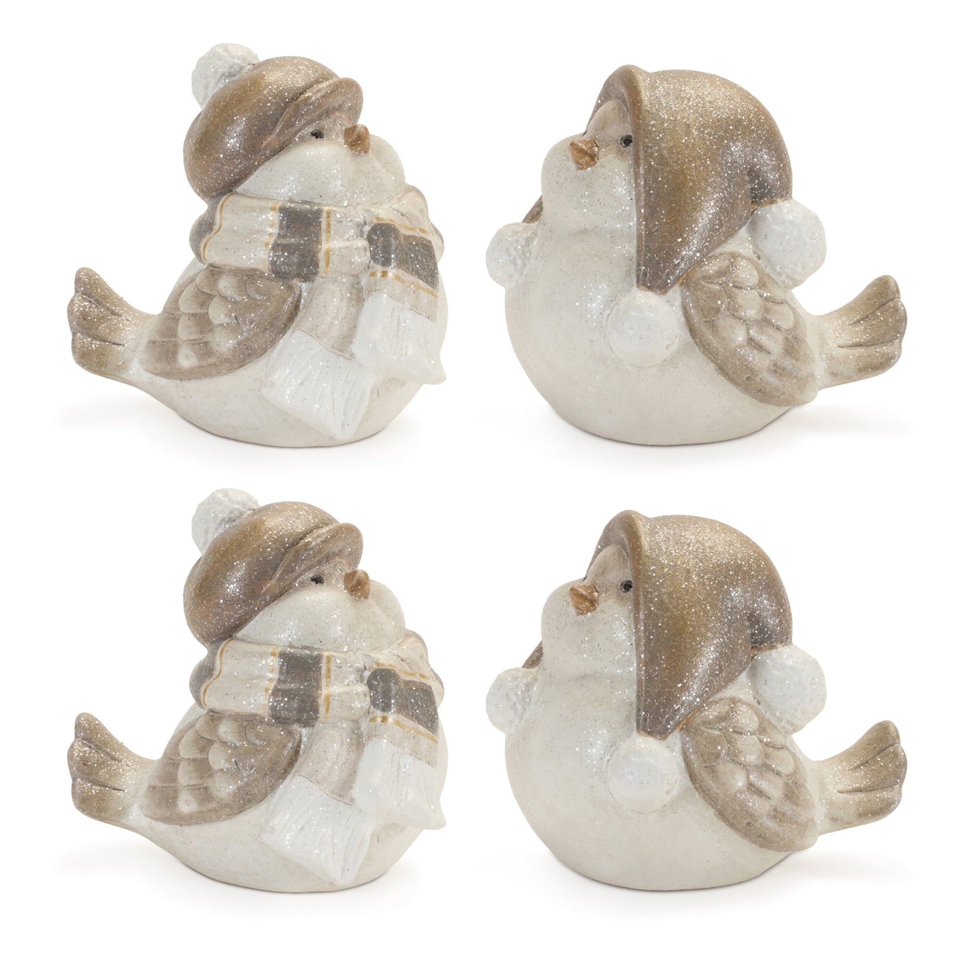 Glittered Winter Bird with Hat (Set of 4)