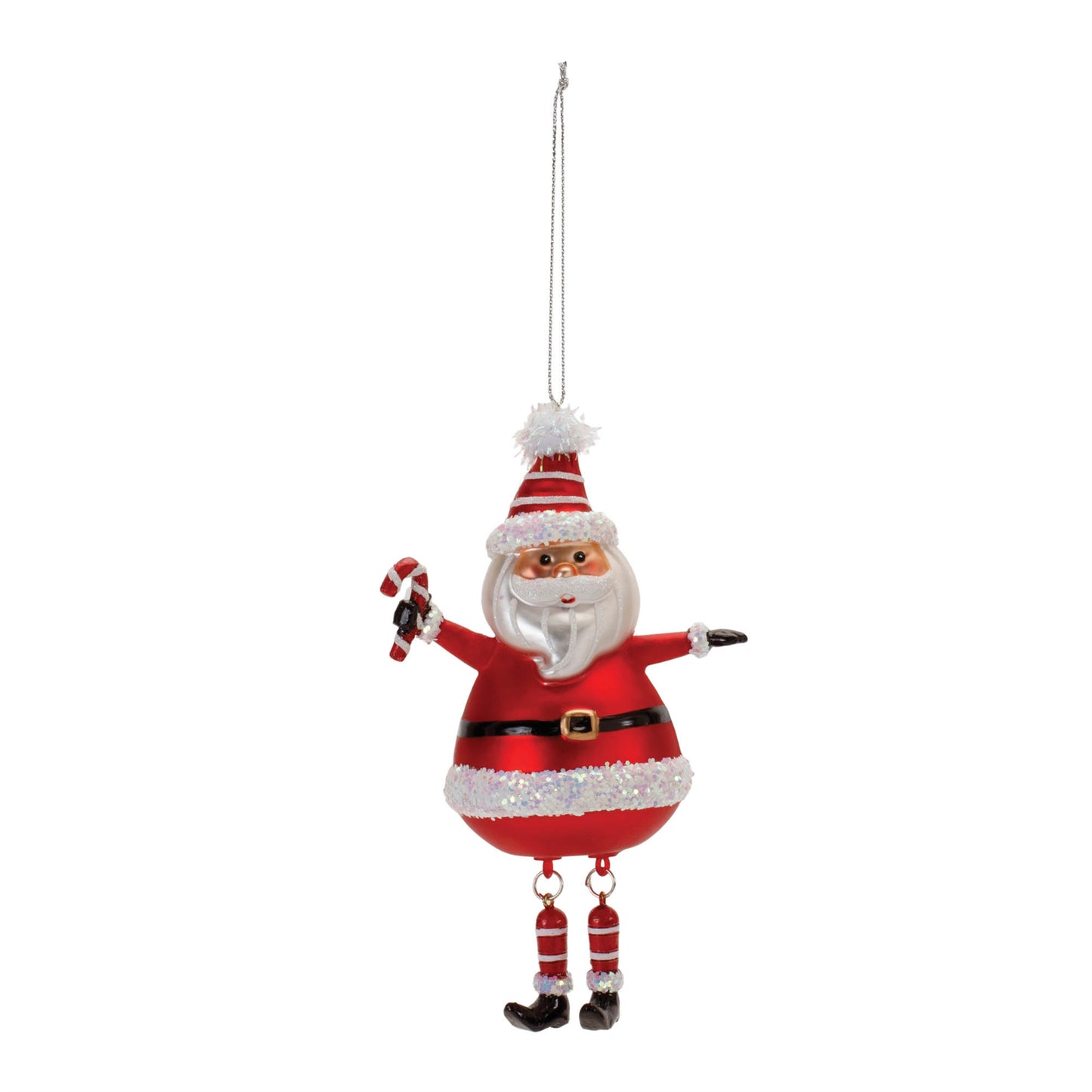 Glittered Glass Santa Ornament with Dangle Legs (Set of 6)
