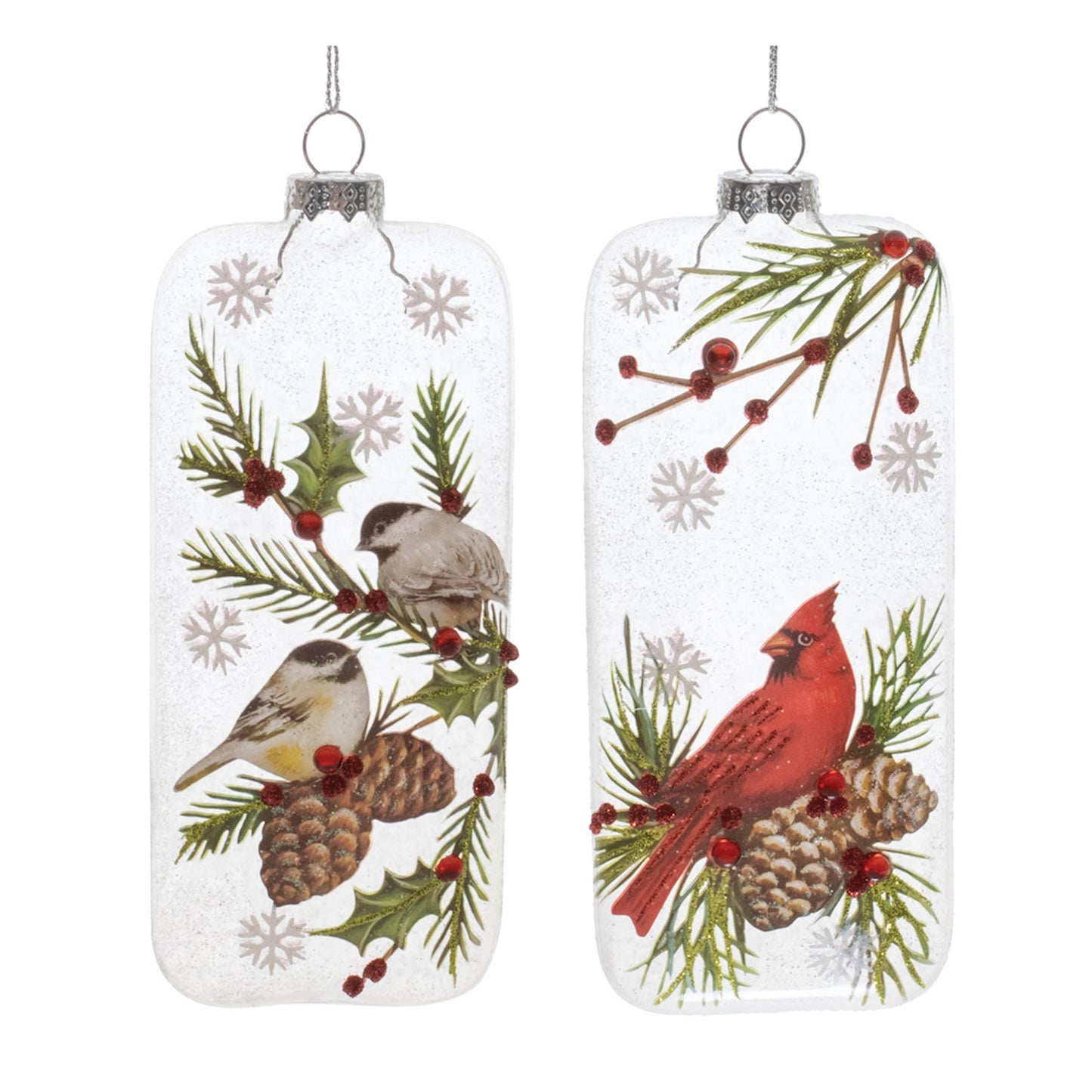 Cardinal and Chickadee Ornament (Set of 12) 6"H Glass