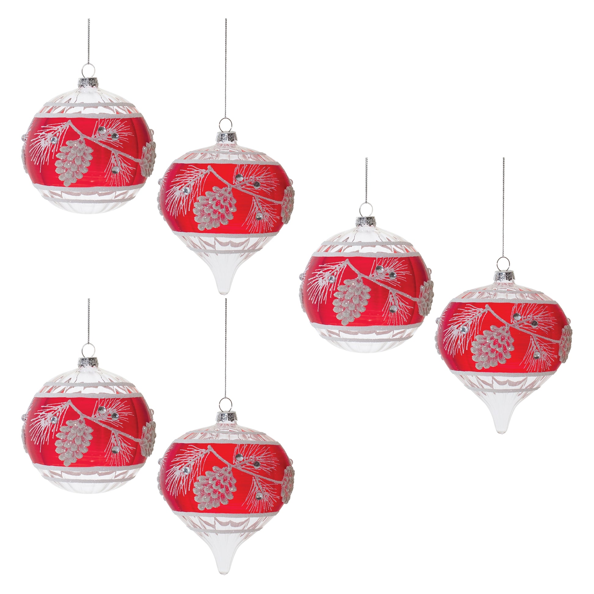 Glittered Glass Pinecone Ornament (Set of 6)