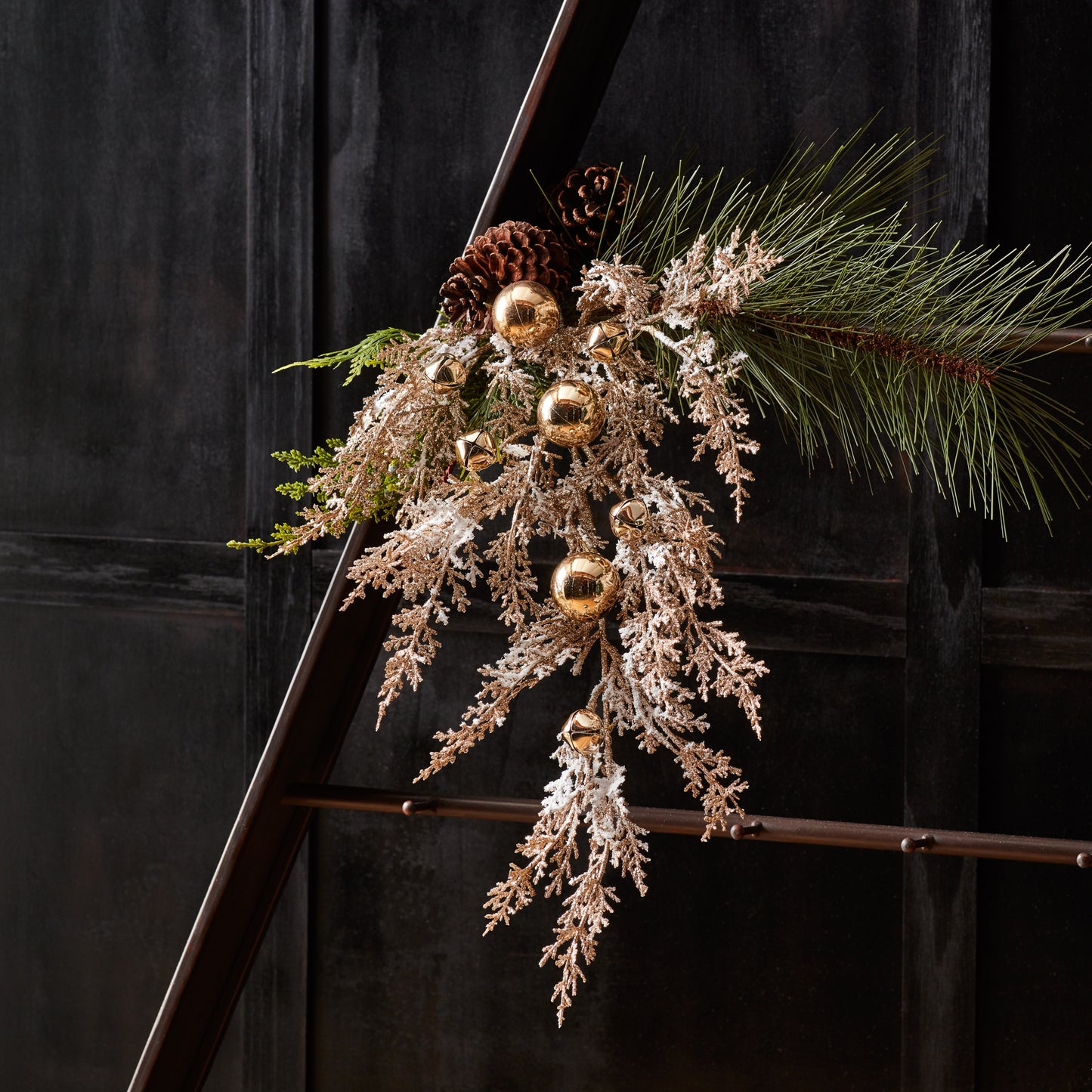 Flocked Sleigh Bell Pine Spray (Set of 2)