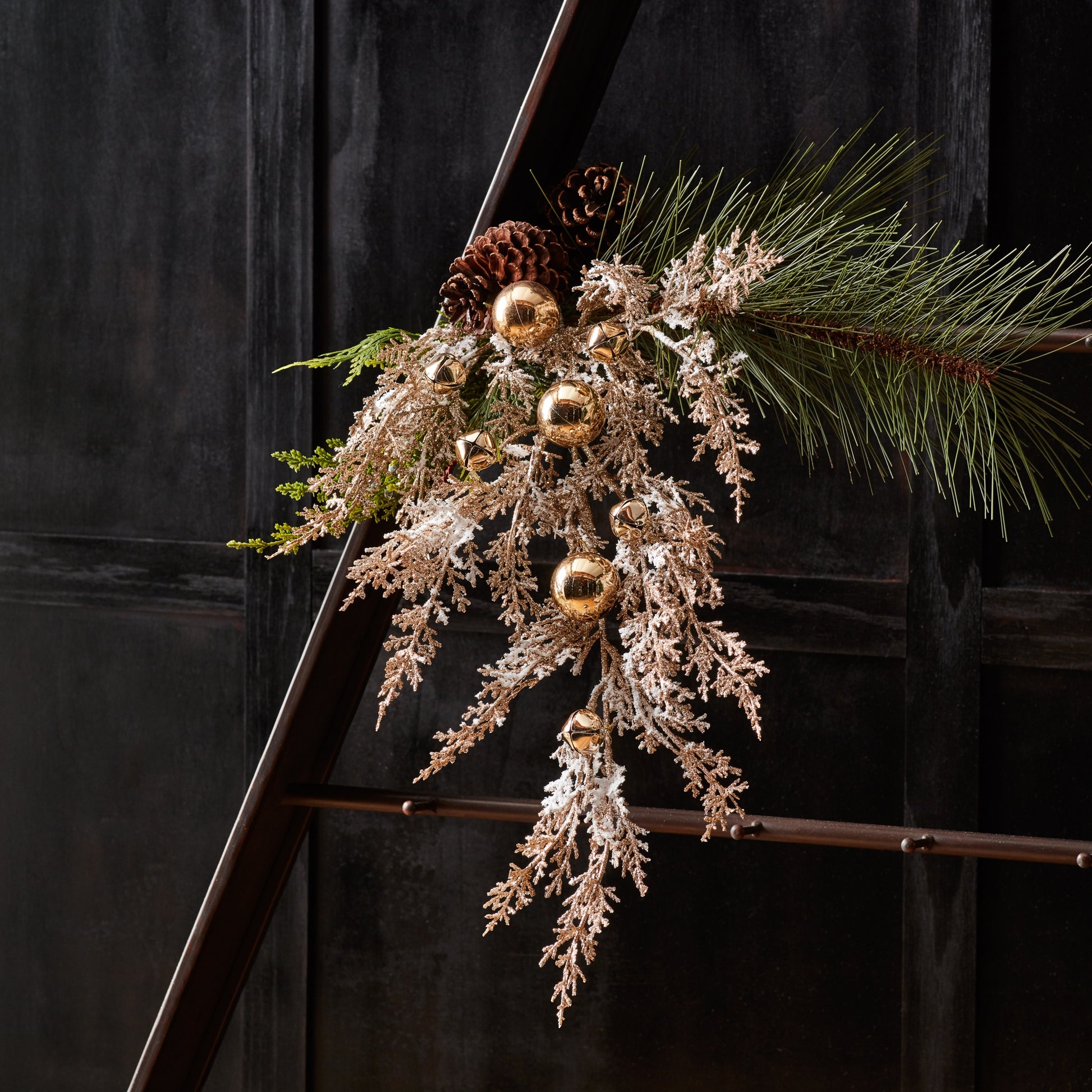 Flocked Sleigh Bell Pine Spray (Set of 2)