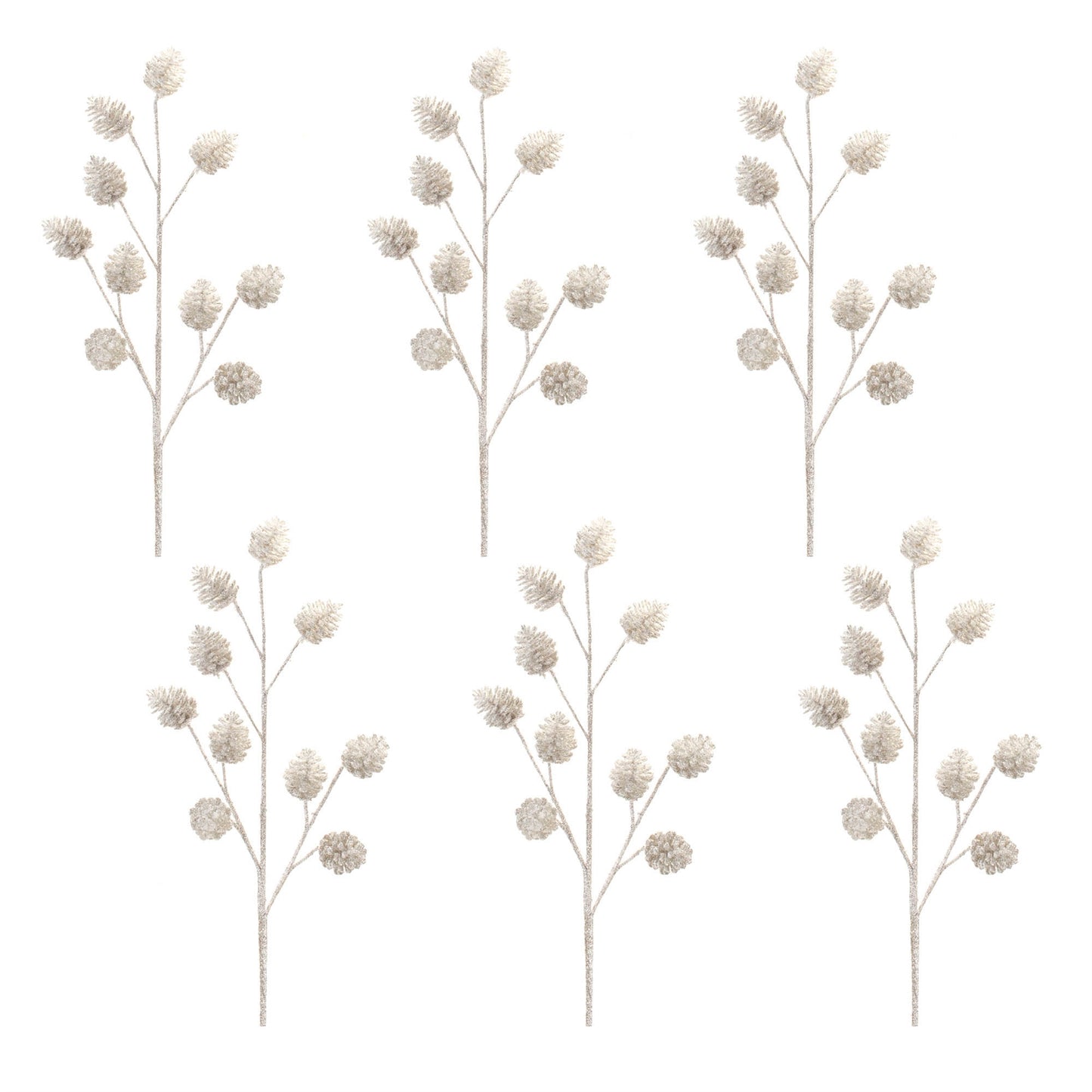 Glittered Silver Pinecone Spray (Set of 6)