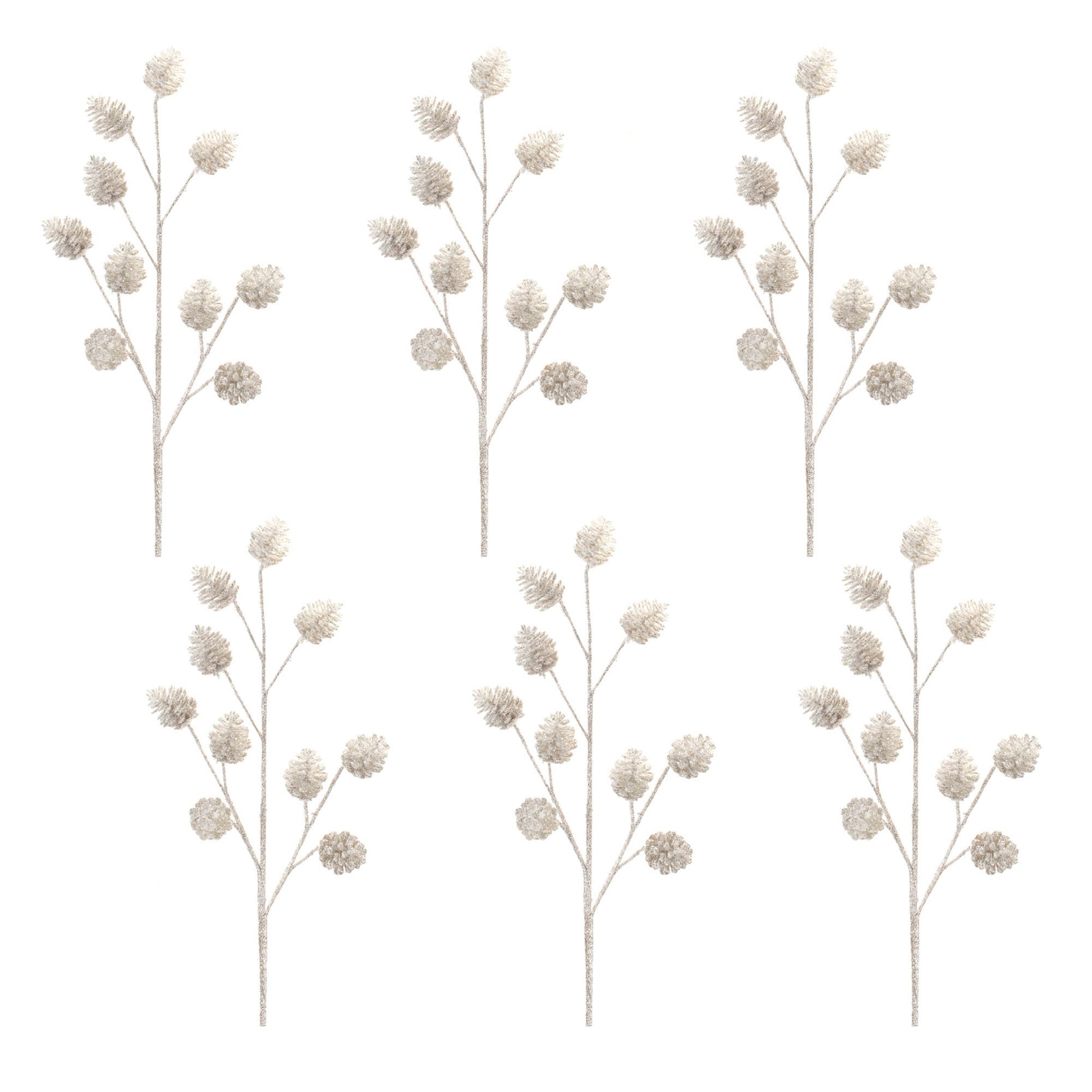 Glittered Silver Pinecone Spray (Set of 6)