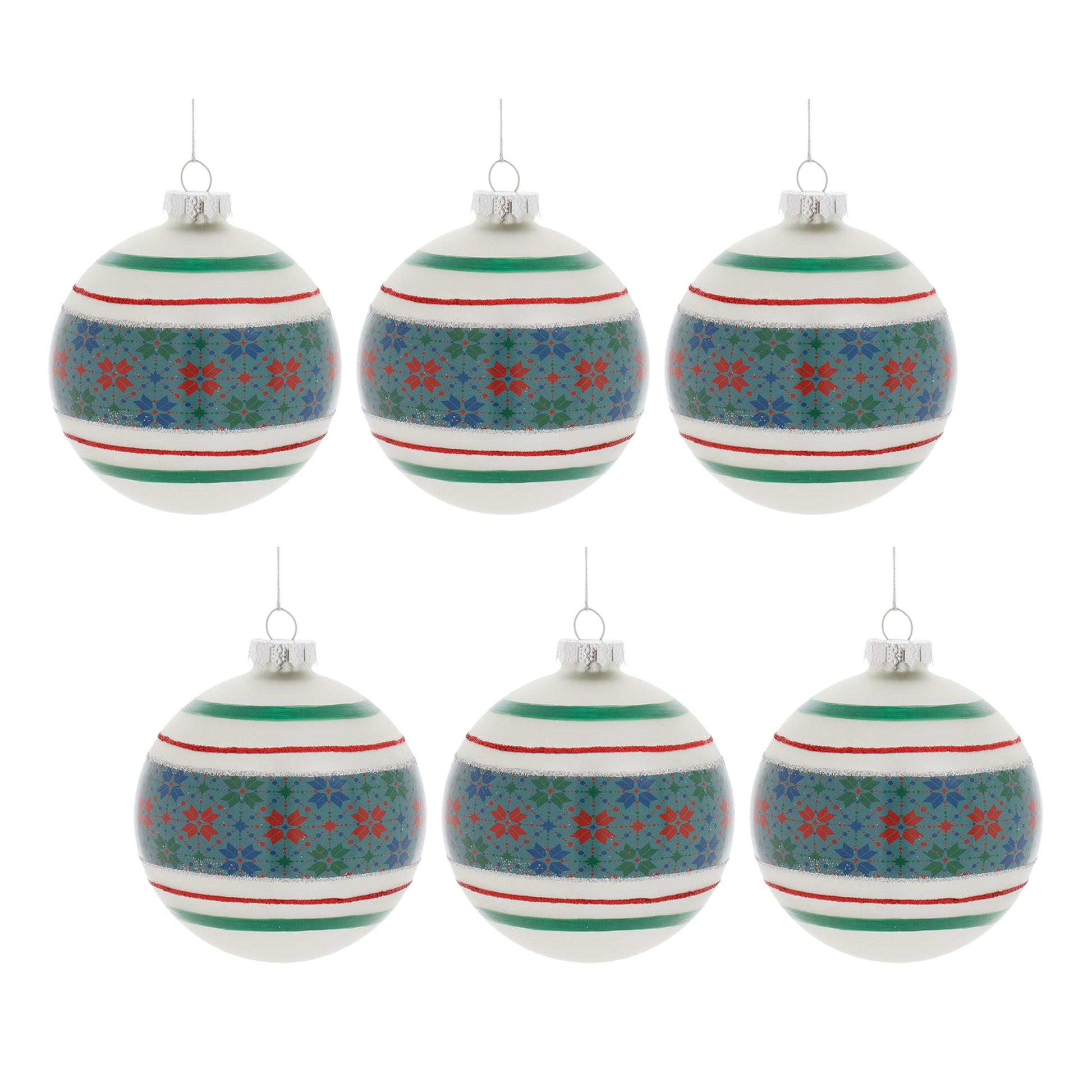 Stripe Patterened Glass Ball Ornament (Set of 6)