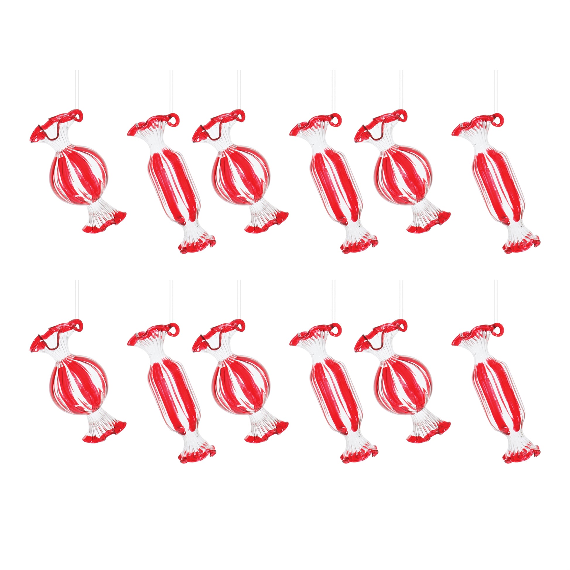 Glass Peppermint Candy Ornament (Set of 12)
