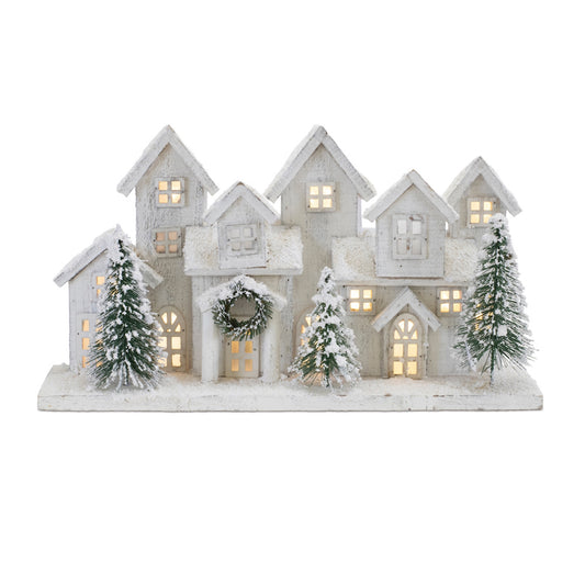 LED Houses 17"L x 9.5"H Wood/PVC 3 AA Batteries Not Included/USB Cord Included