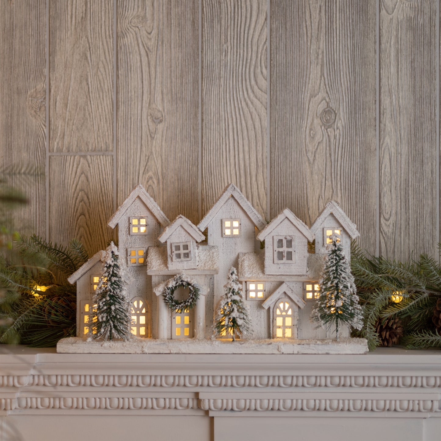 LED Flocked Winter Village Display 17"L