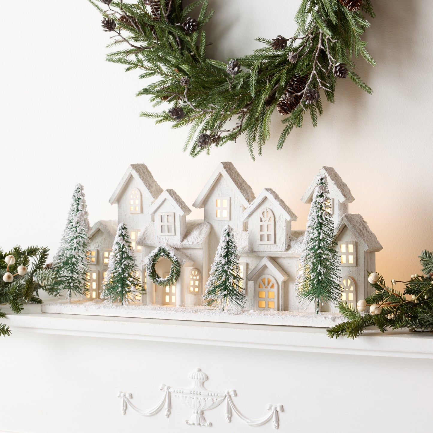 LED Flocked Winter Village Display 23"L