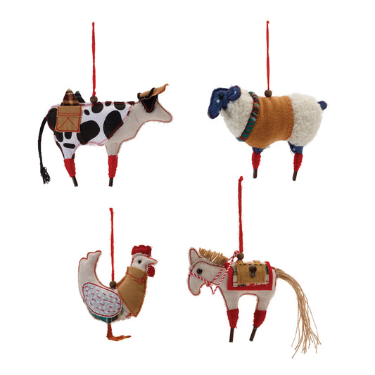 Farm Animal Ornament (Set of 12) 5.5"H Fabric