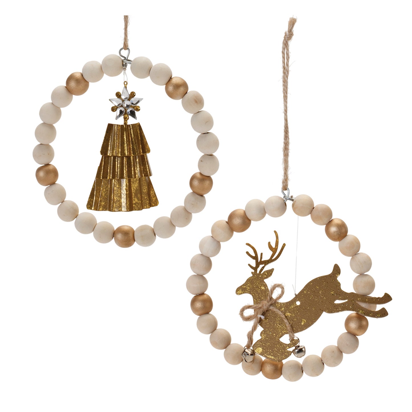 Deer and Tree Ornament (Set of 6) 5.5"H Metal/Wood